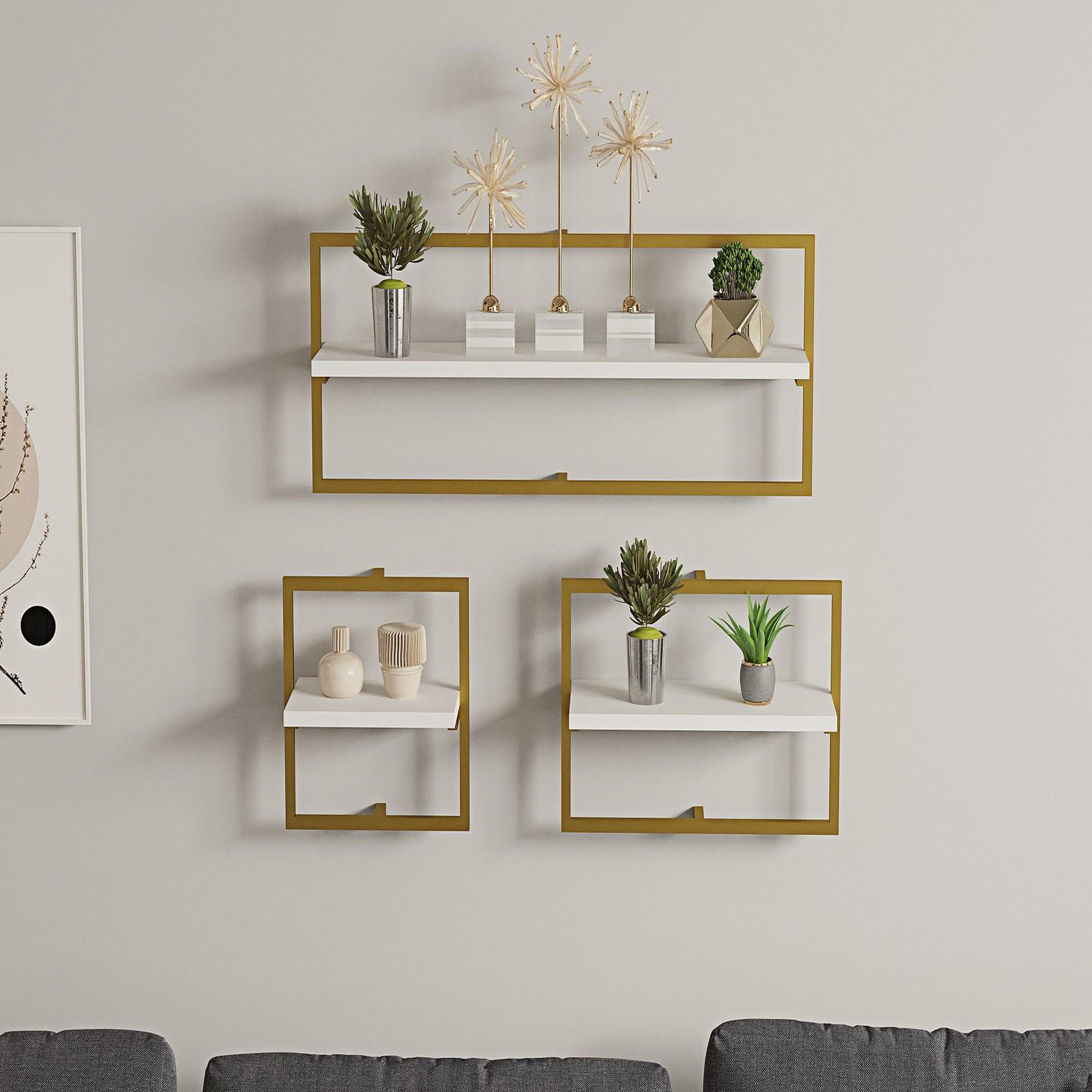 Voir la diapositive 3 : Habitat et Jardin Étagère murale en bois  yeso  - 80 x 20 x 30 cm - blanc, or