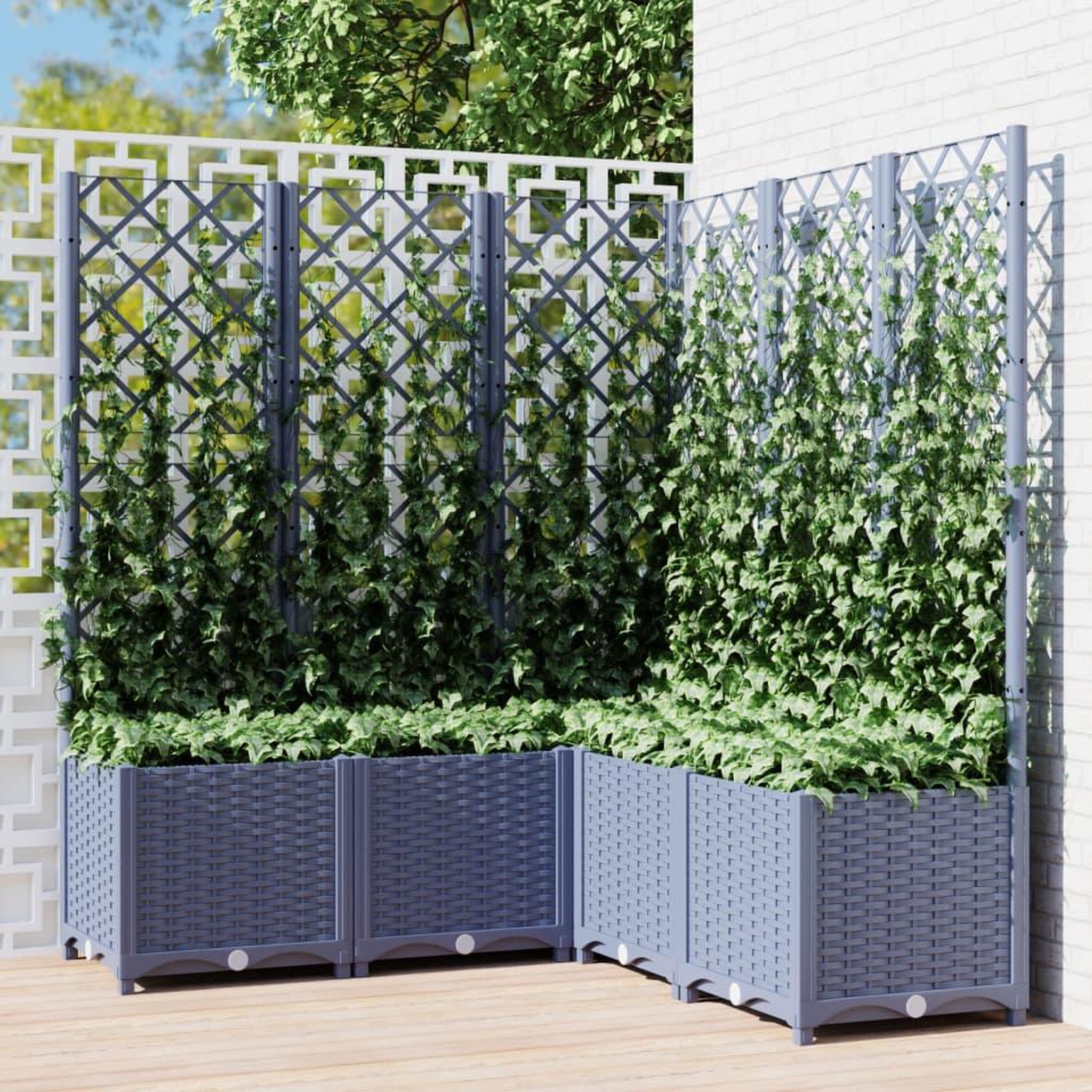 Voir la diapositive 1 : VIDAXL Jardiniere avec treillis bleu gris 120x120x136 cm PP