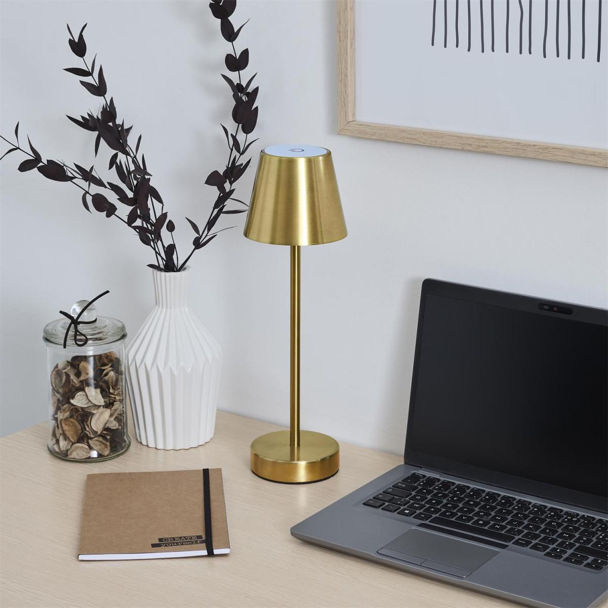 Voir la diapositive 2 : The Home Deco Factory Lampe à poser tactile  rechargeable  36cm or