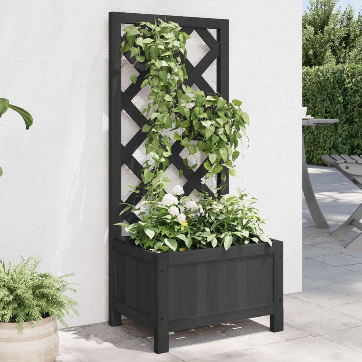 VIDAXL Jardiniere avec treillis noir bois massif de sapin