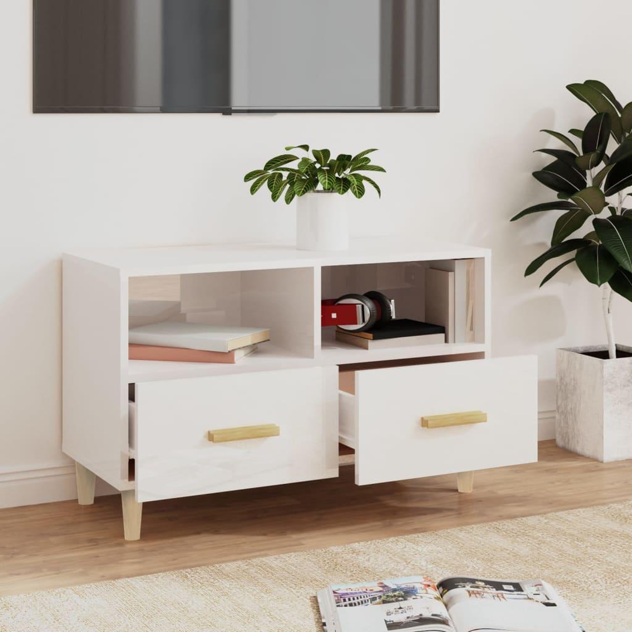 Voir la diapositive 3 : VIDAXL Meuble TV Blanc brillant 80x36x50 cm Bois d'ingenierie
