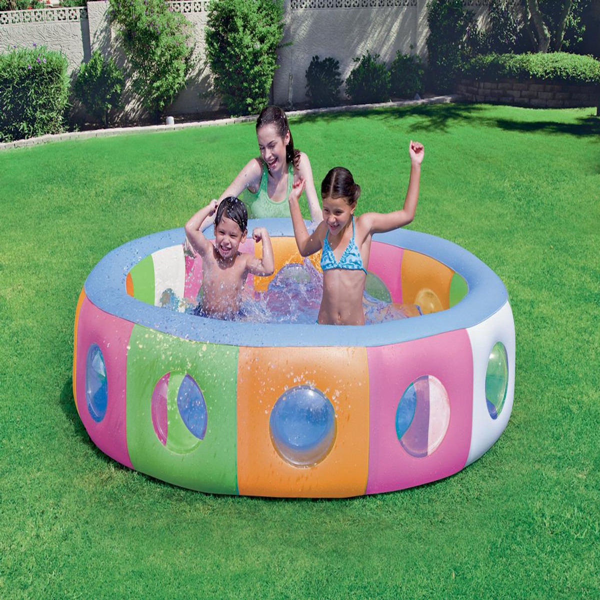 Habitat et Jardin Piscine gonflable multicolore avec fenêtres - Ø 196 x 53 cm