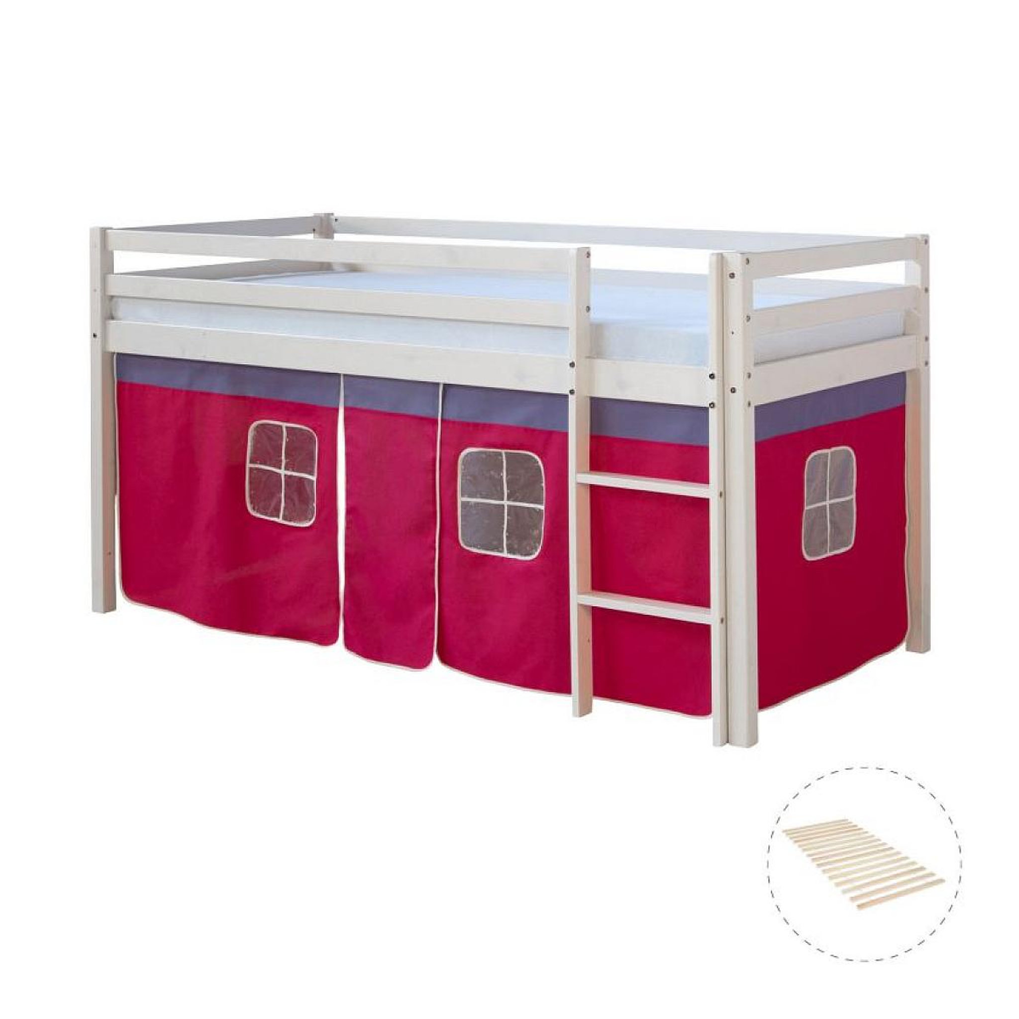 Voir la diapositive 2 : HomeStyle4U Lit mi-hauteur avec rideaux - rose