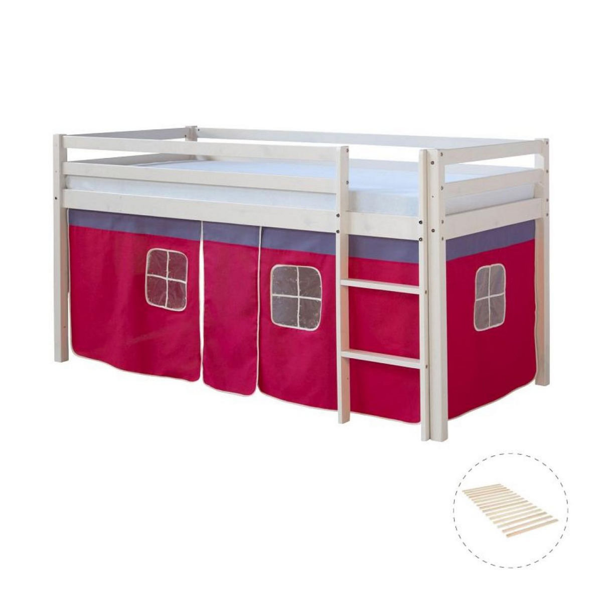 HomeStyle4U Lit mi-hauteur avec rideaux - rose