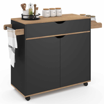 ID MARKET Desserte de cuisine COSY XXL placard avec tiroir noir et plateaux façon hêtre L.90 CM