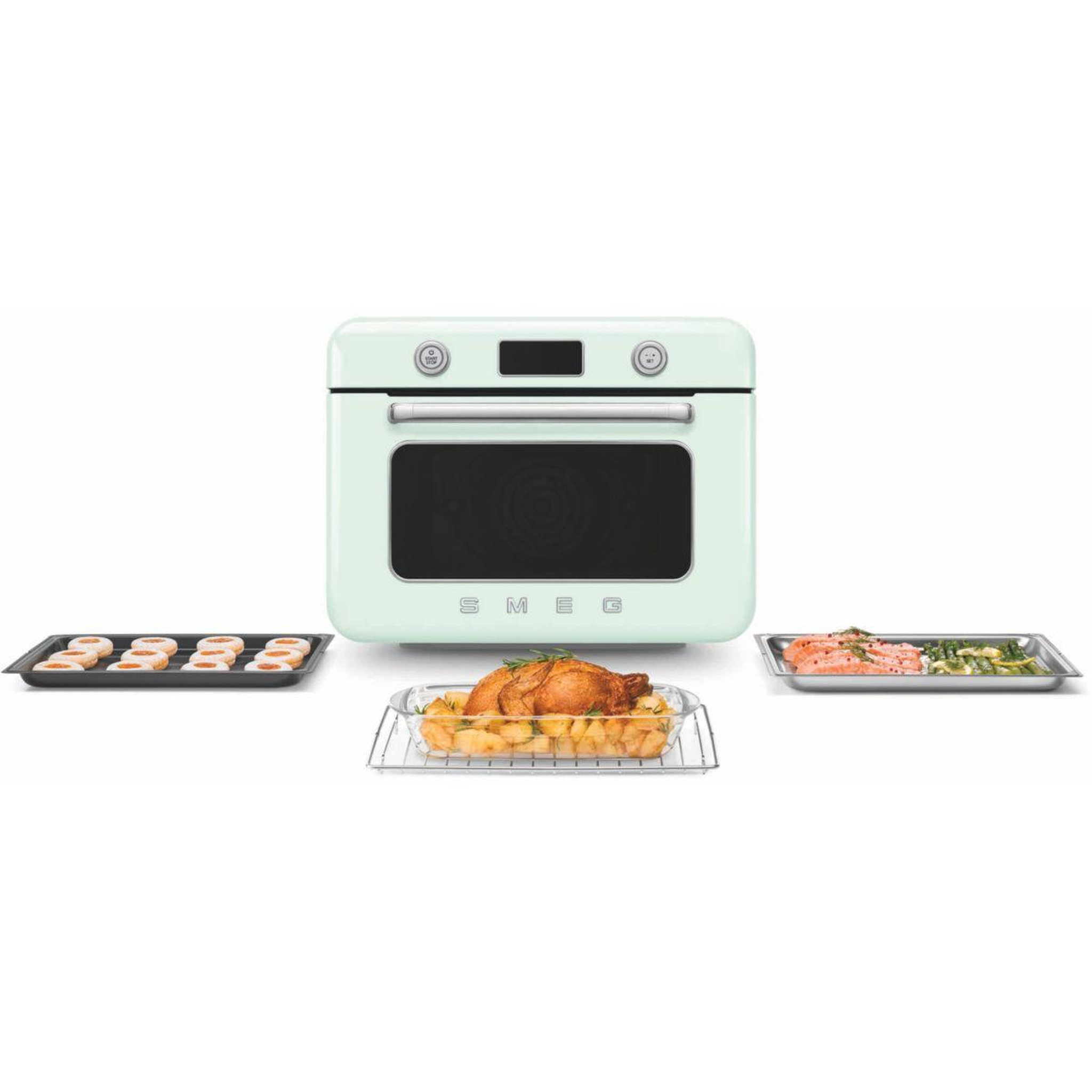 Voir la diapositive 4 : SMEG Mini four combiné vapeur 1800w vert d'eau - cof01pgeu
