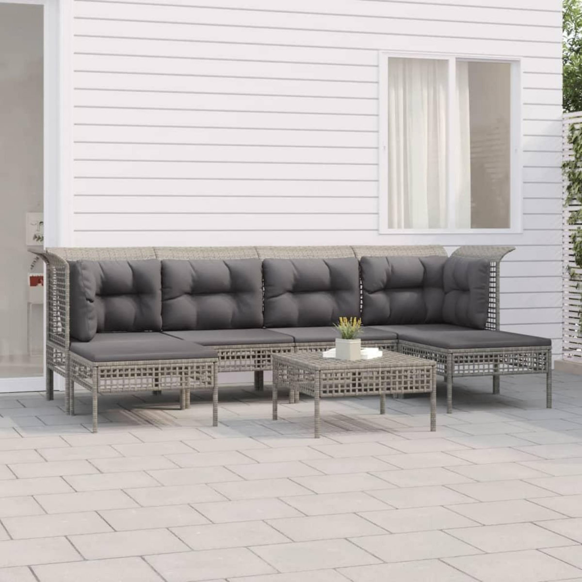 VIDAXL Salon de jardin 7 pcs avec coussins Gris Resine tressee