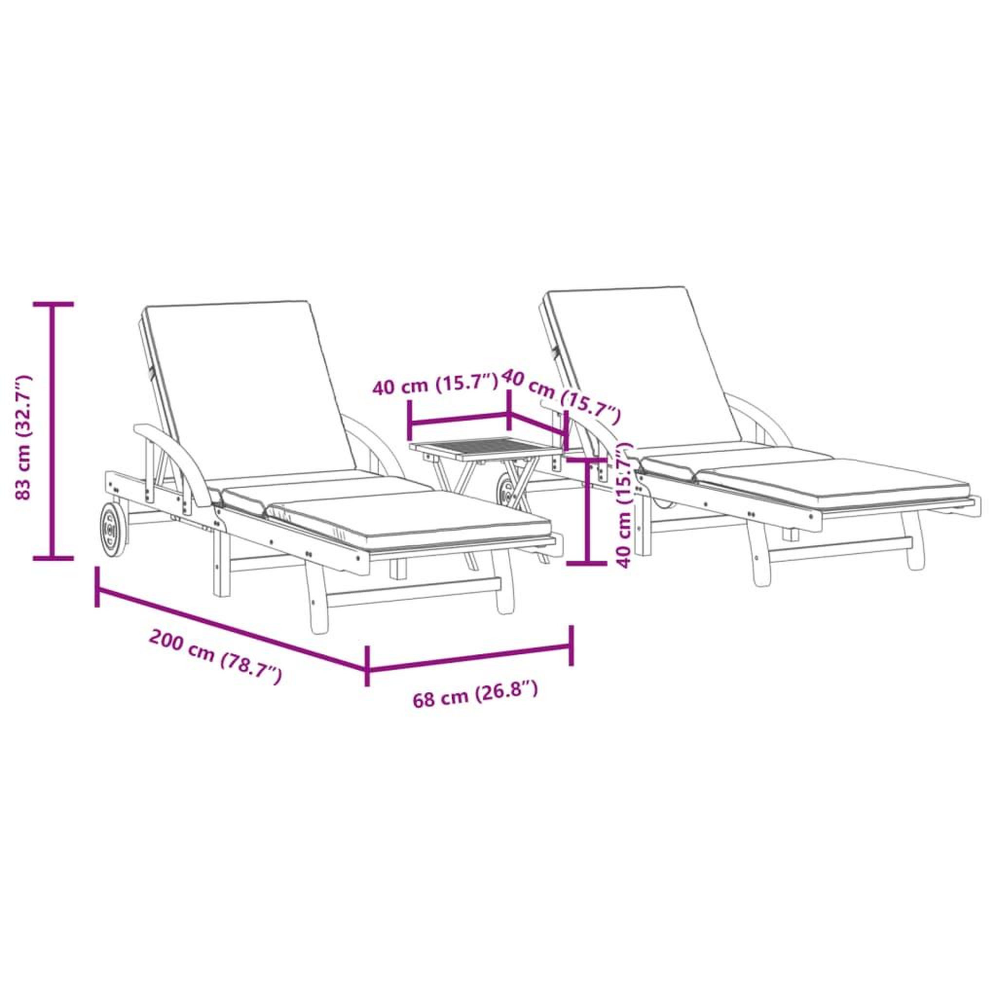 Voir la diapositive 6 : VIDAXL Chaises longues lot de 2 avec table bois massif d'acacia
