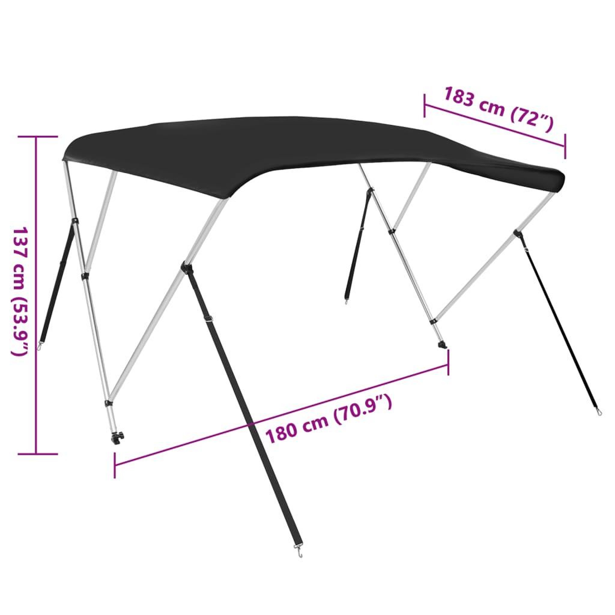 Voir la diapositive 6 : VIDAXL Auvent bimini a 3 arceaux noir 183x180x137 cm