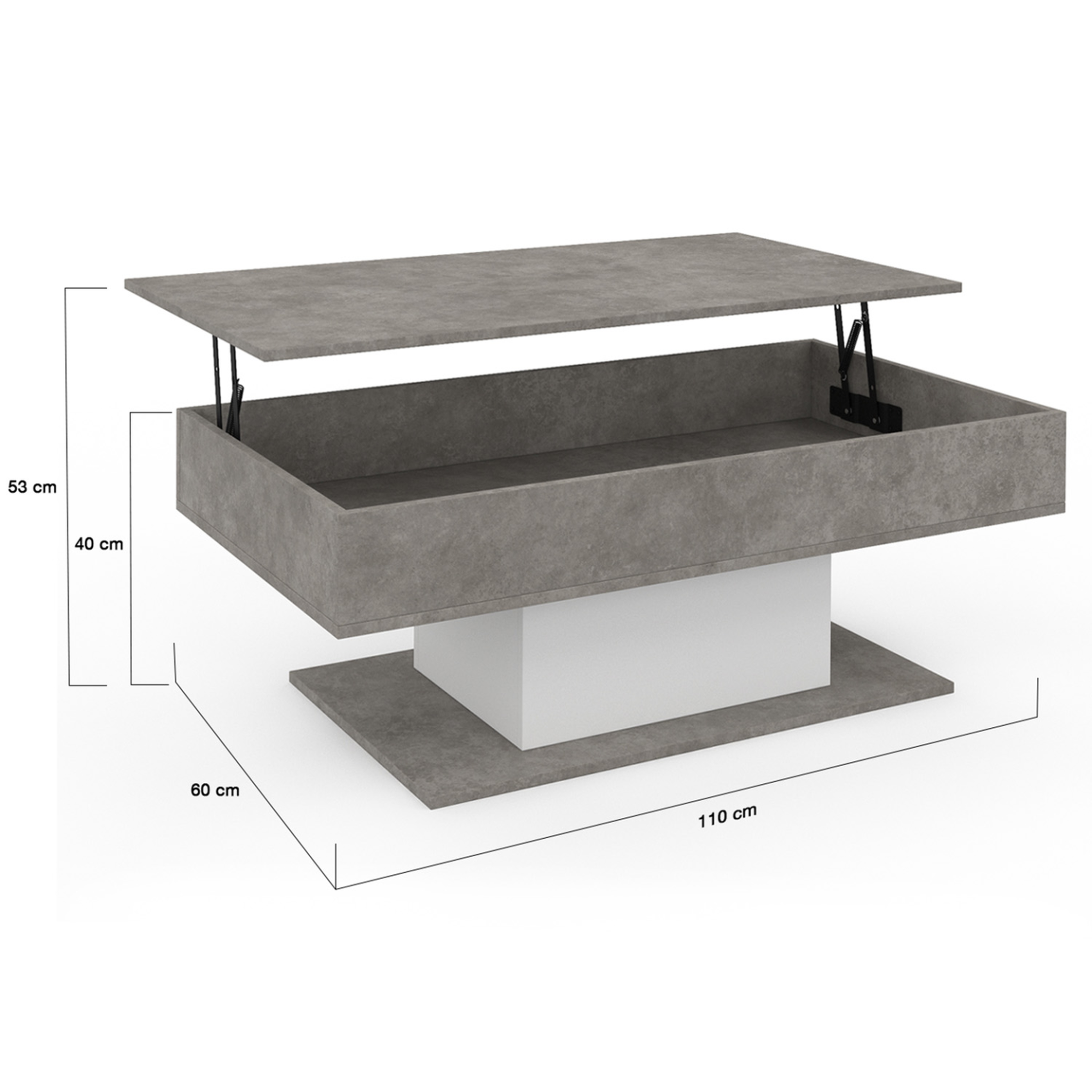 Voir la diapositive 5 : ID MARKET Table basse plateau relevable rectangulaire eden effet béton et blanc