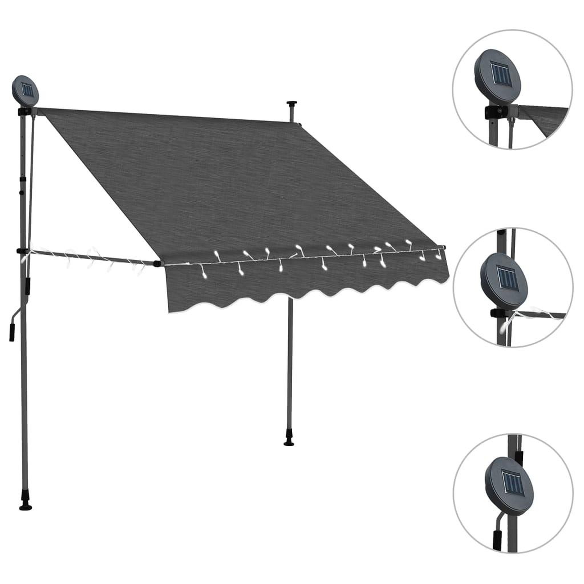 Voir la diapositive 3 : VIDAXL Auvent manuel retractable avec LED 100 cm Anthracite