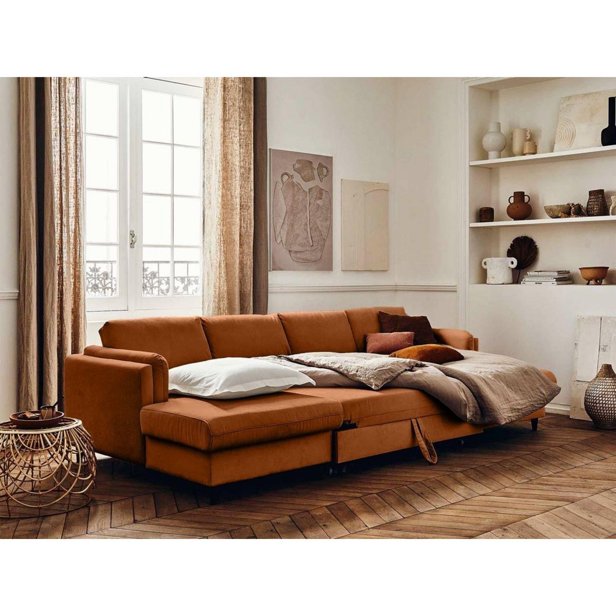 LISA DESIGN Brooke - canapé panoramique en u - 7 places - convertible avec coffre - en velours