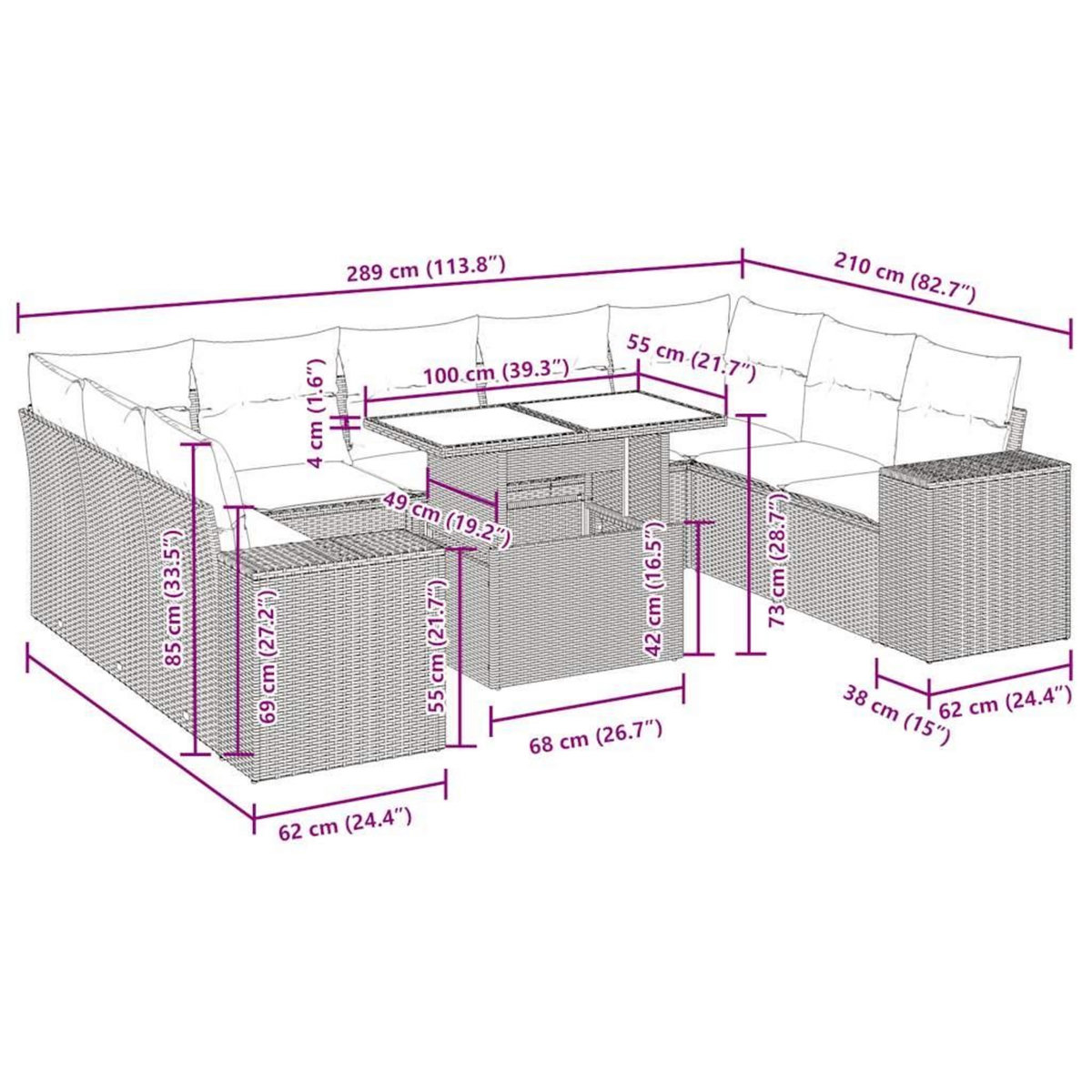 VIDAXL Salon de jardin 10 pcs avec coussins noir resine tressee
