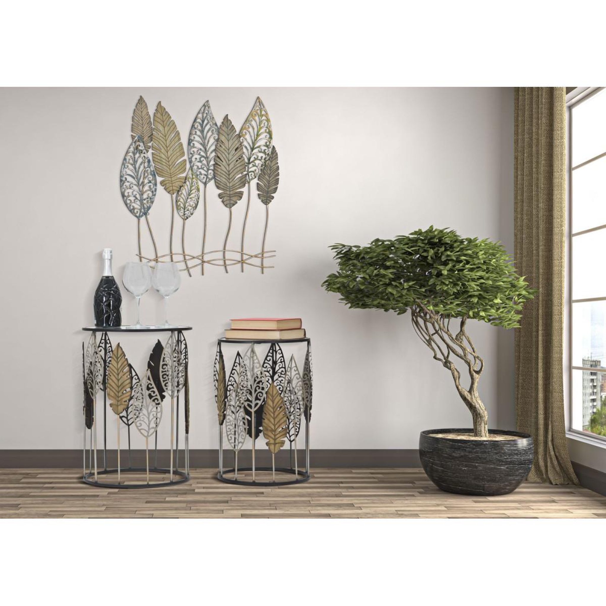Voir la diapositive 6 : Paris Prix Lot de 2 tables d'appoint  feuilles  55cm multicolore