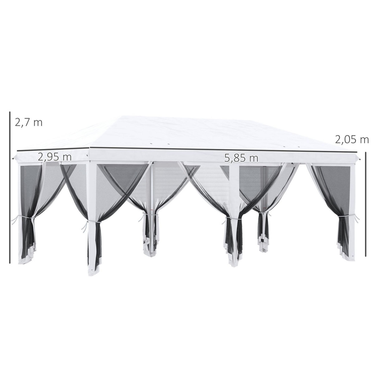 OUTSUNNY Tonnelle barnum pliant style colonial dim. 5,85L x 2,95l x 2,7H m 6 moustiquaires sac de transport blanc noir