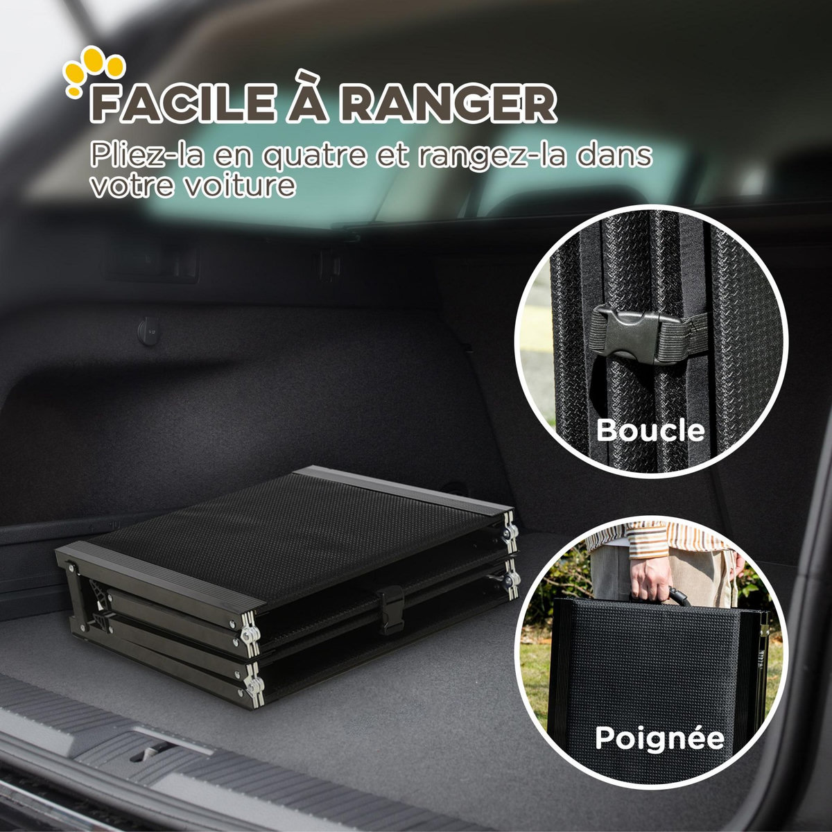 PAWHUT Rampe pliable pour chien surface antidérapante dim. 158 x 43,5 cm alliage d'aluminium noir