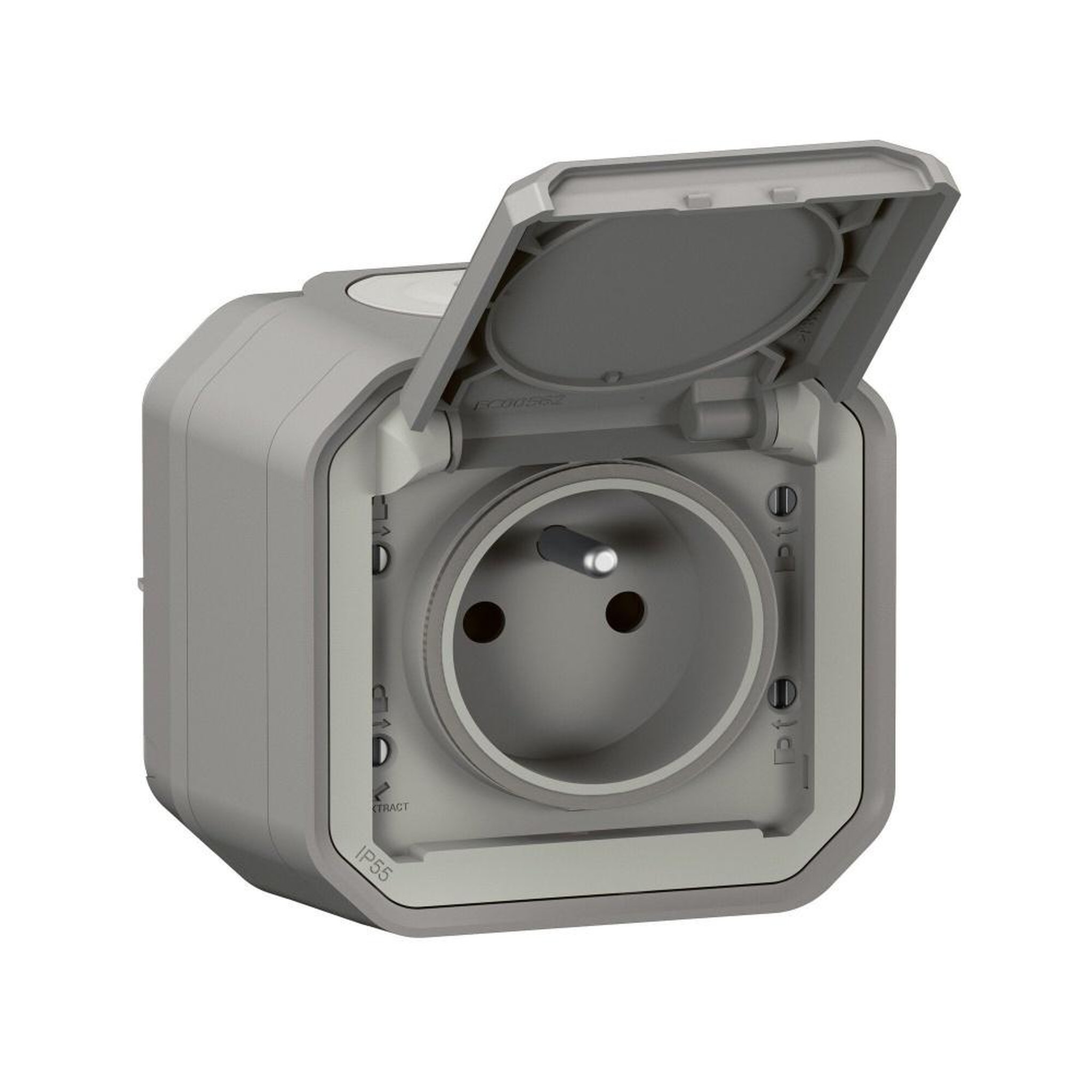 Legrand Prise avec terre étanche saillie, complet, LEGRAND Plexo, gris