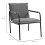 HOMCOM Fauteuil lounge style néo-rétro structure acier noir accoudoirs revêtement synthétique marron tissu aspect lin gris