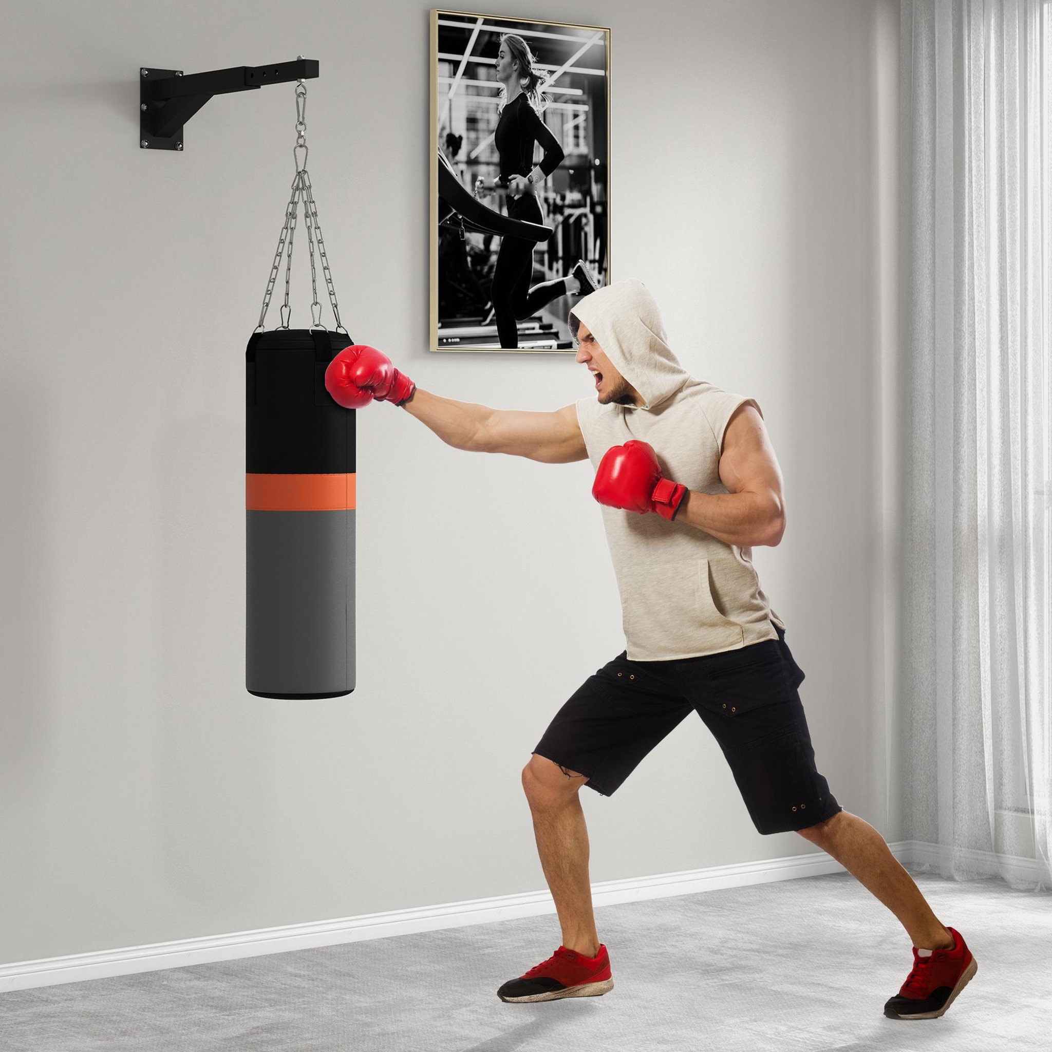 Voir la diapositive 2 : HOMCOM Support sac de boxe fixation sac de frappe réglable charge max. 60 kg acier noir