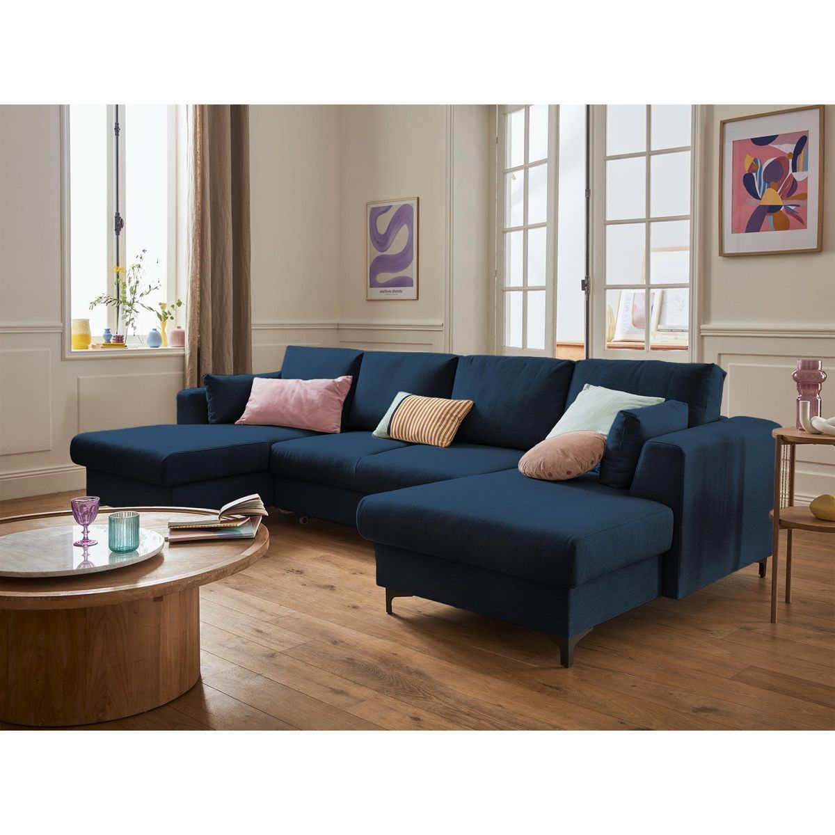 LISA DESIGN Tala - canapé panoramique en u - 7 places - convertible avec coffre - en tissu