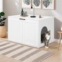 Voir la diapositive 2 : ID MARKET Maison de toilette chat - cache-litière avec doubles portes blanc