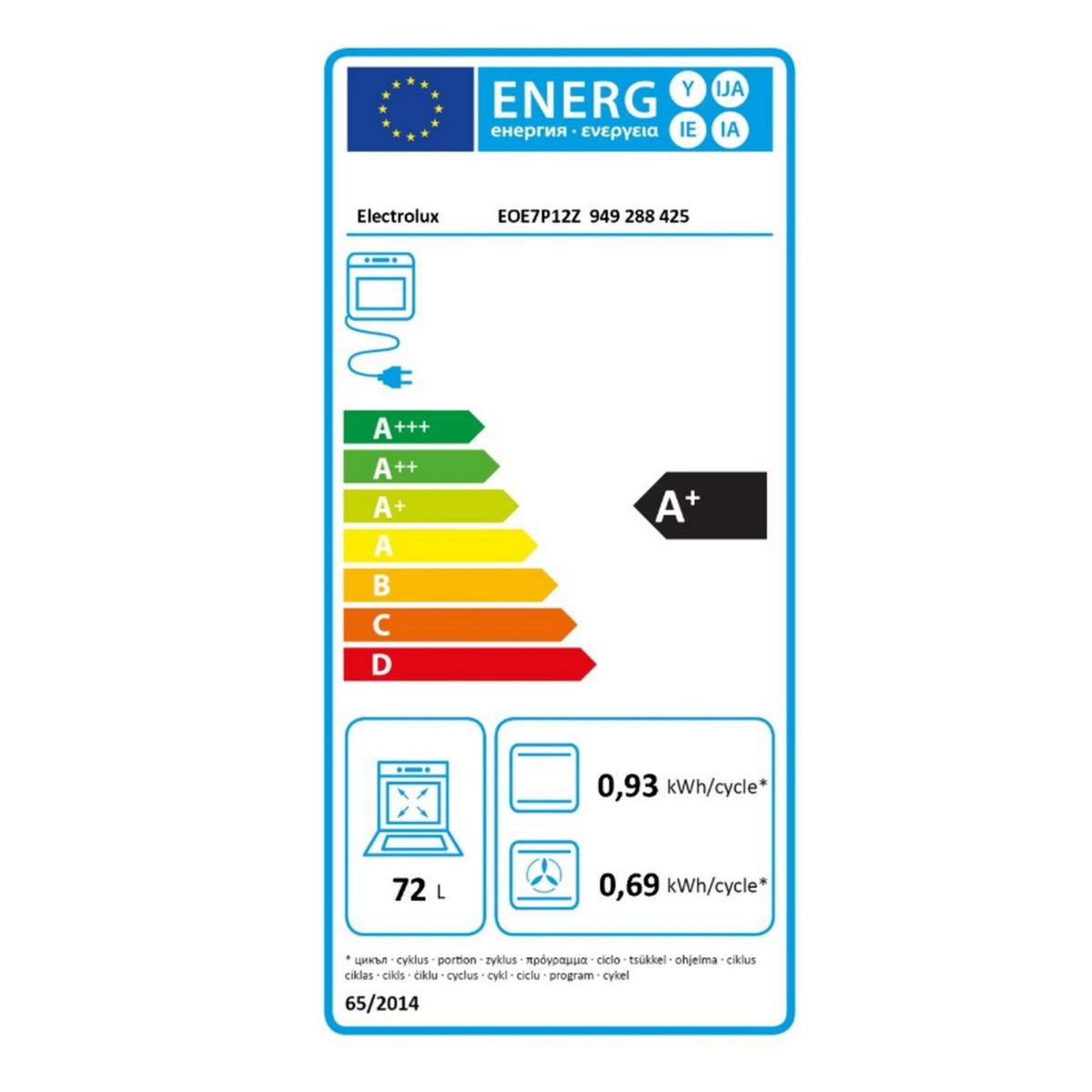 ELECTROLUX Four intégrable 72l 60cm pyrolyse noir - EOE7P12Z