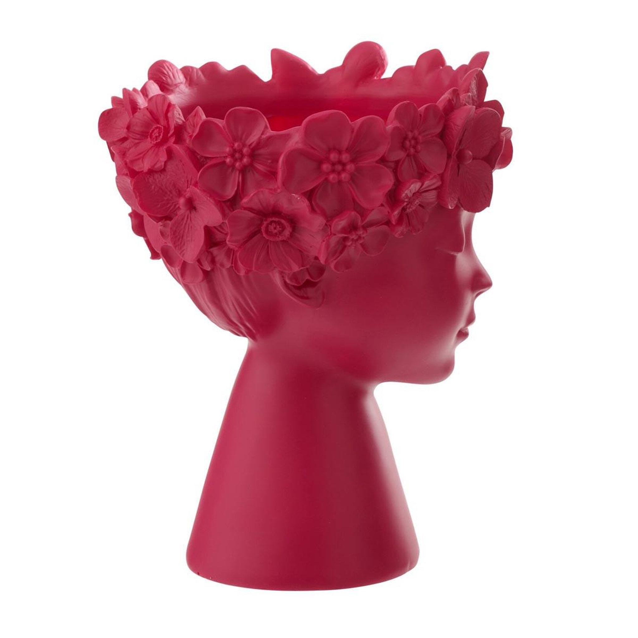 Voir la diapositive 2 : J-LINE Cache-pot tête fleurie  flore  24cm fuchsia