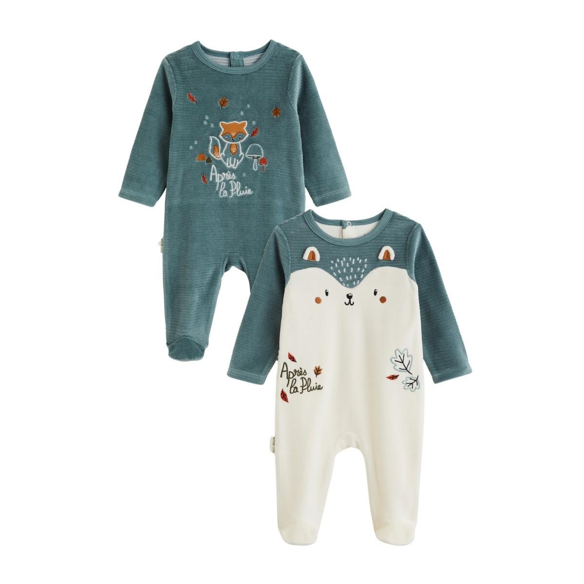 Voir la diapositive 1 : PETIT BEGUIN Lot de 2 pyjamas bébé en velours ginkgo