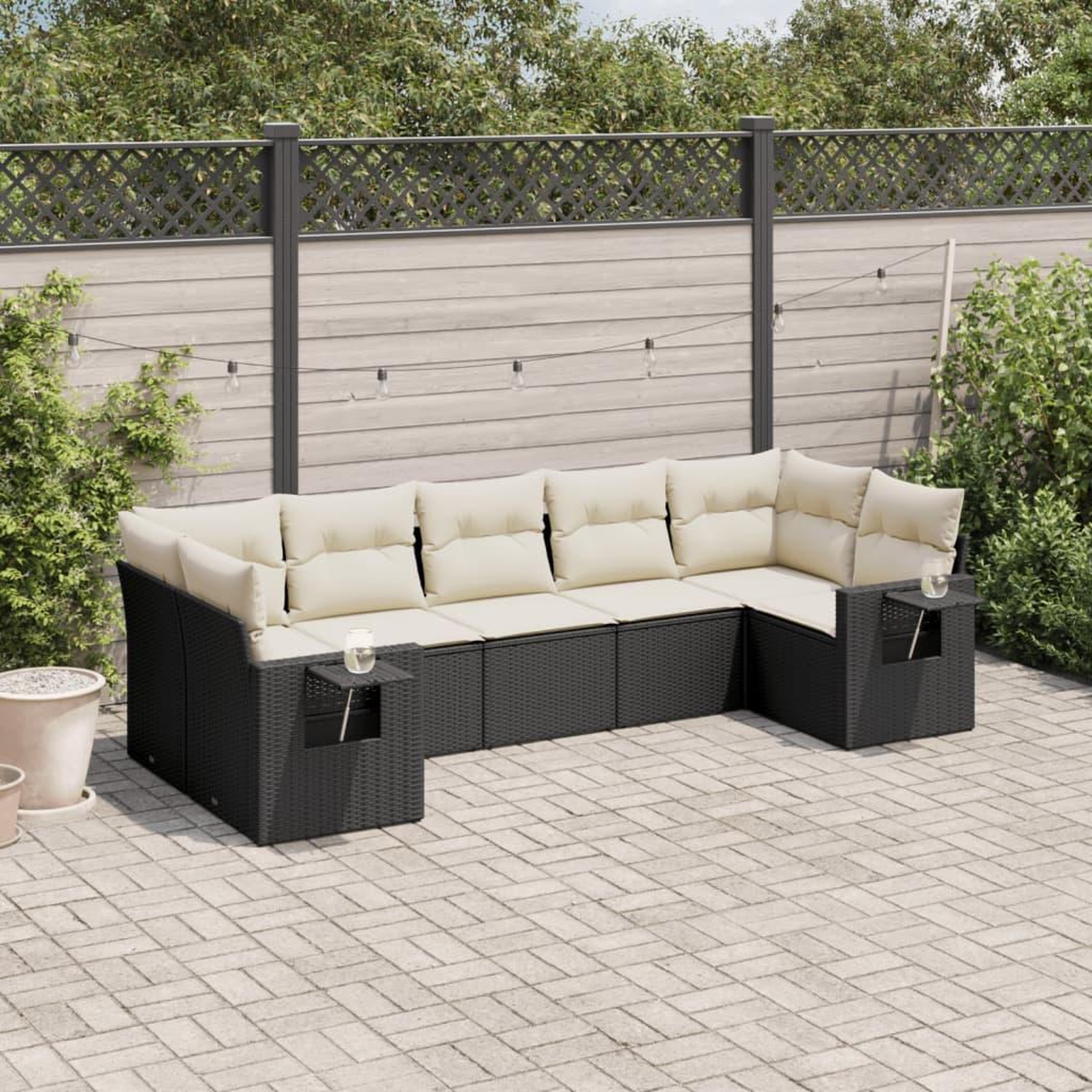 VIDAXL Salon de jardin 7 pcs avec coussins noir resine tressee