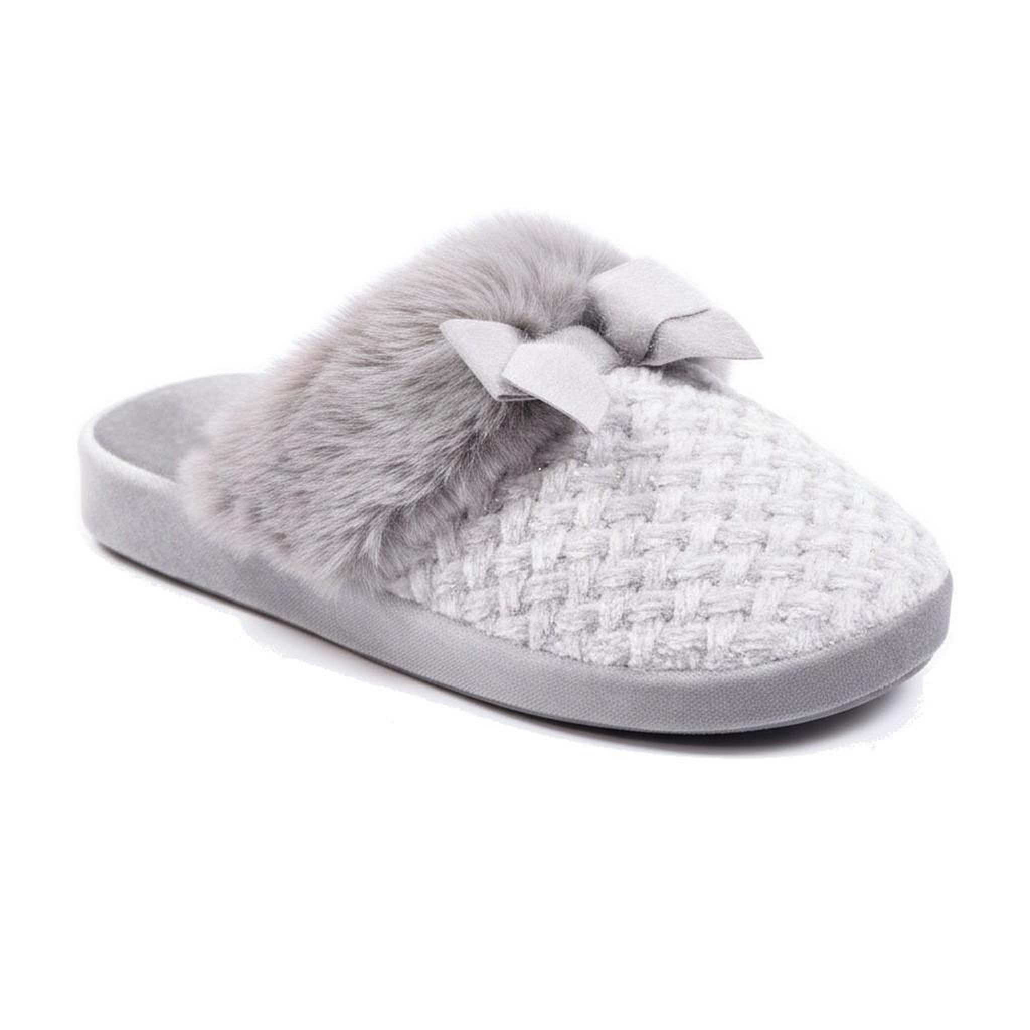 Voir la diapositive 1 : OZABI OZABI Mules Femme, Tricot Fil Lurex, Encolure Fausse Fourrure et Nœud