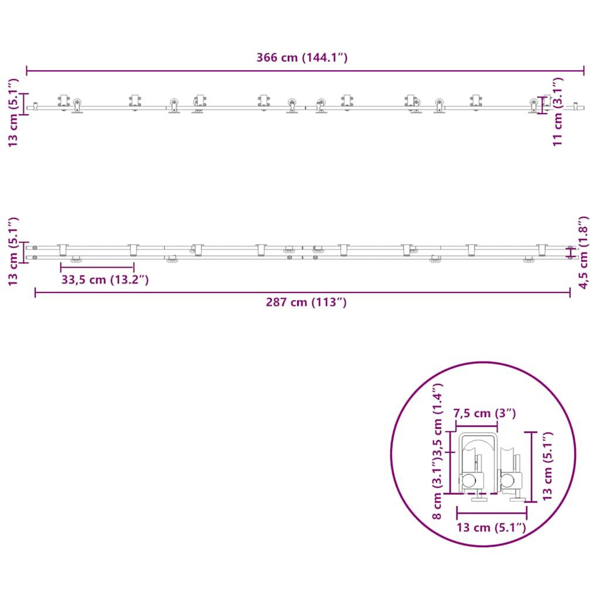Voir la diapositive 6 : VIDAXL Kit fixation porte coulissante 366 cm Acier inoxydable Argente