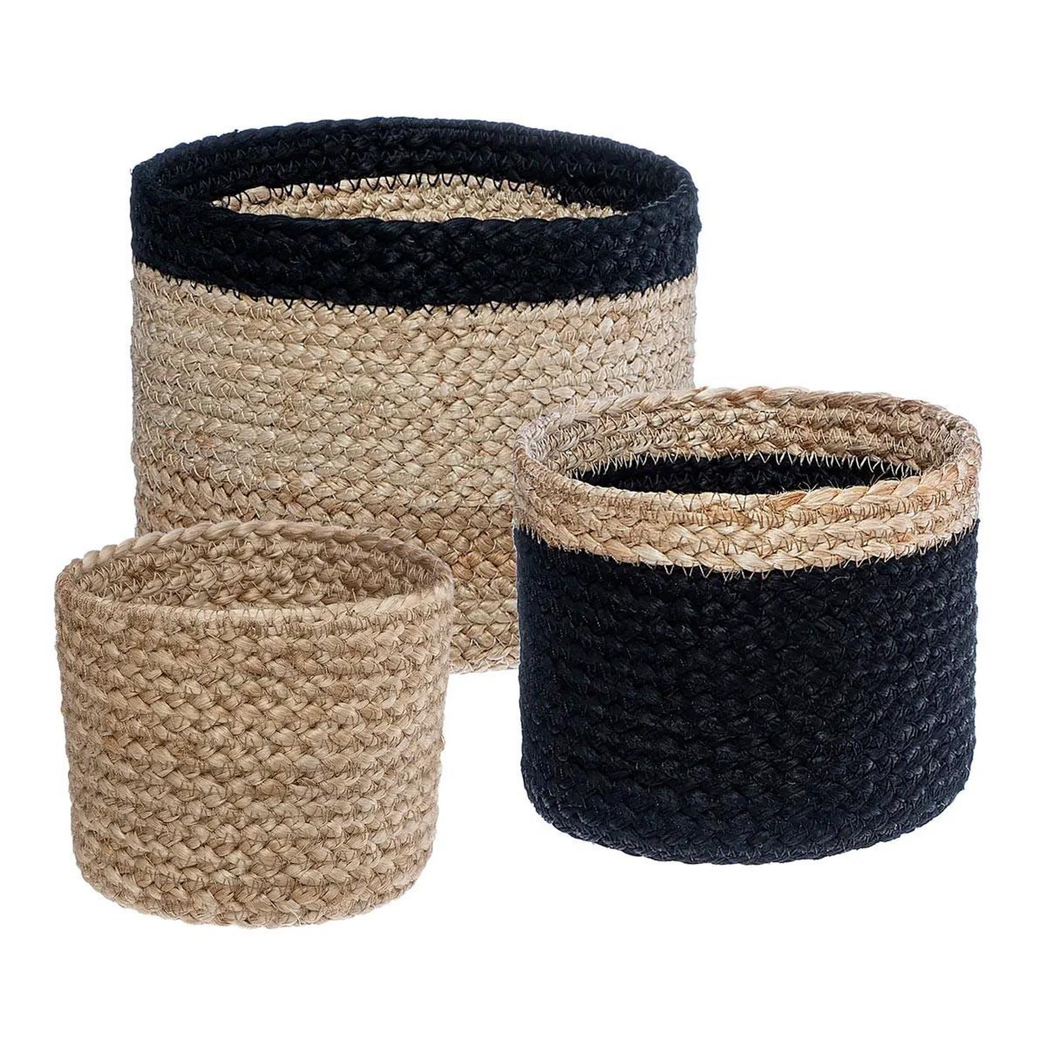 ATMOSPHERA Lot de 3 paniers  seagrass  18cm noir & naturel