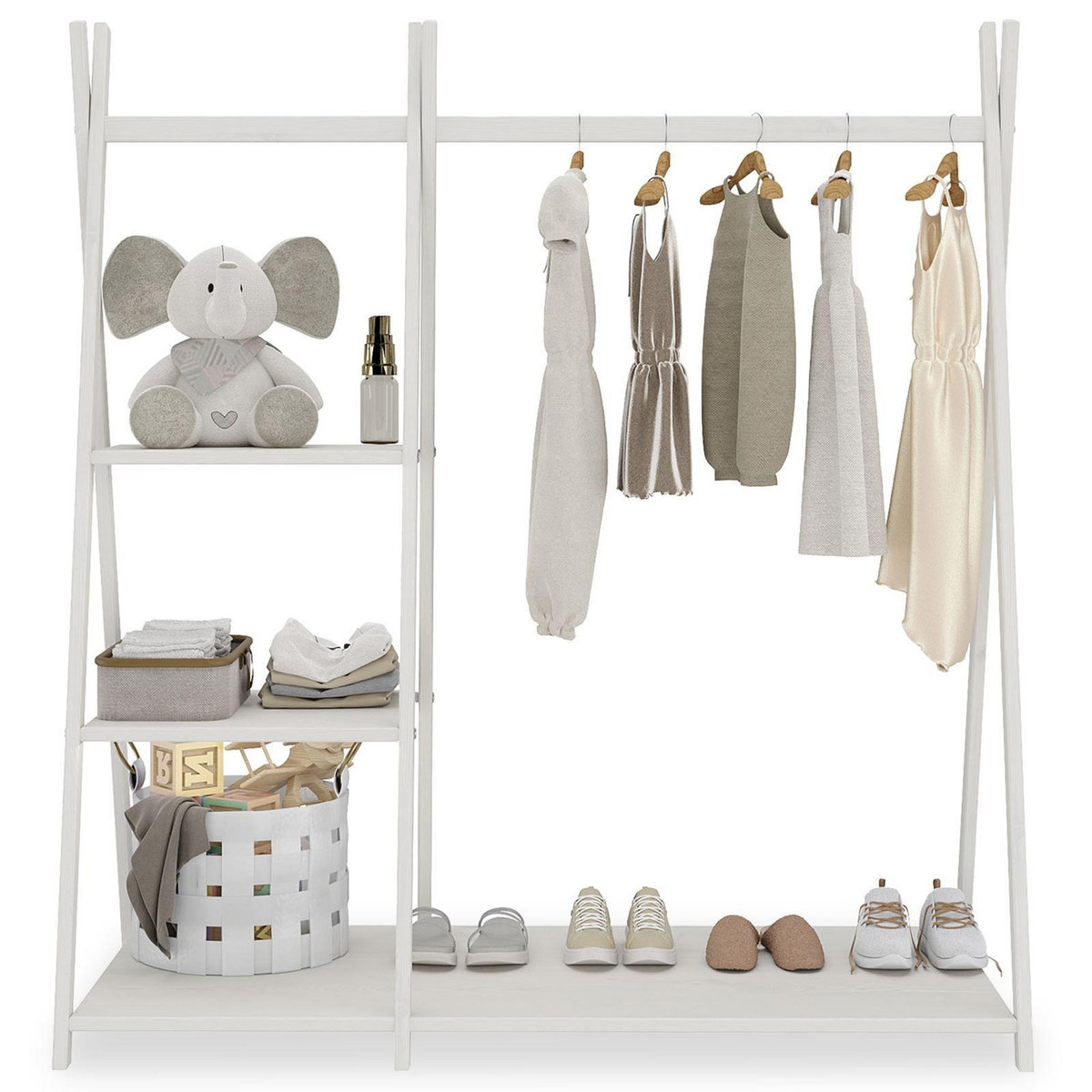 IDIMEX Penderie pour enfants LOTTE avec 3 étagères, en bois massif