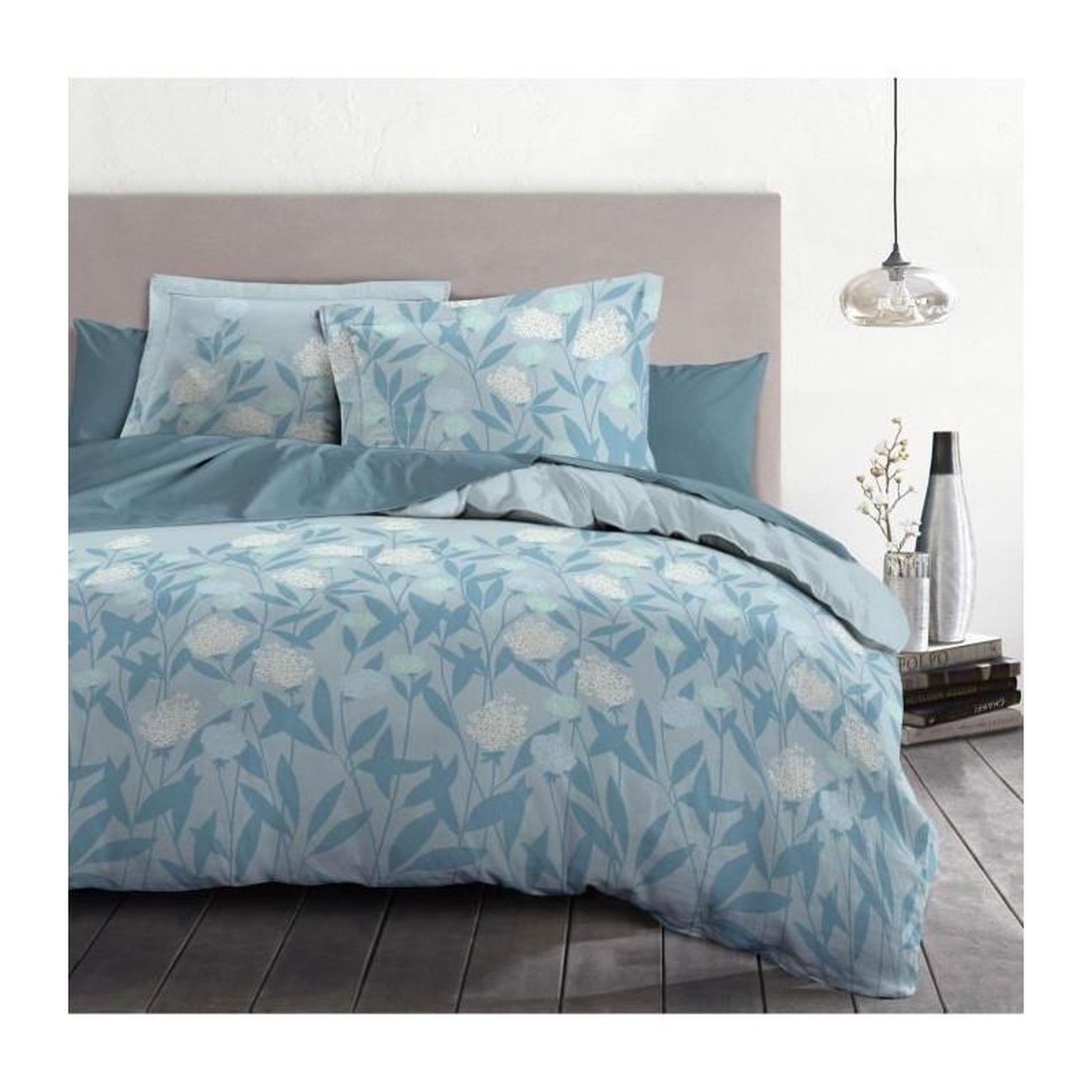 HOME LINGE PASSION Parure de couette HOME LINGE PASSION Tempete Florale - 3 Pcs - 220 x 240 - 100% Coton 57 Fils - Bleu