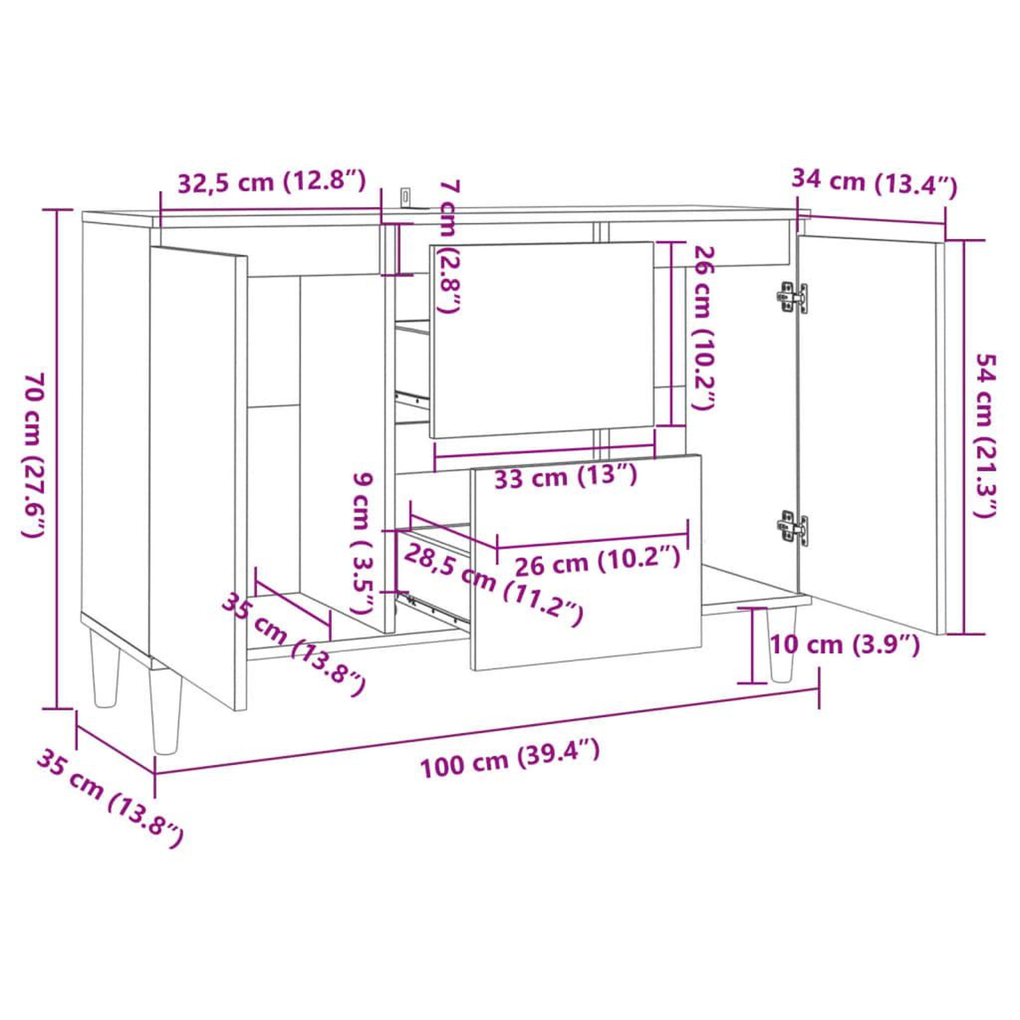 Voir la diapositive 6 : VIDAXL Buffet Sonoma gris 101x35x70 cm Bois d'ingenierie