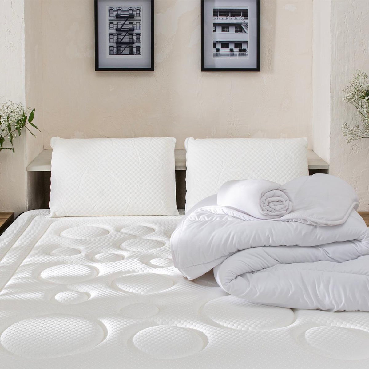 BELLECOUR BELLECOUR LITERIE | Pack Prêt à dormir TIVOLI | Matelas Mémoire de forme + Sommier + Accessoires