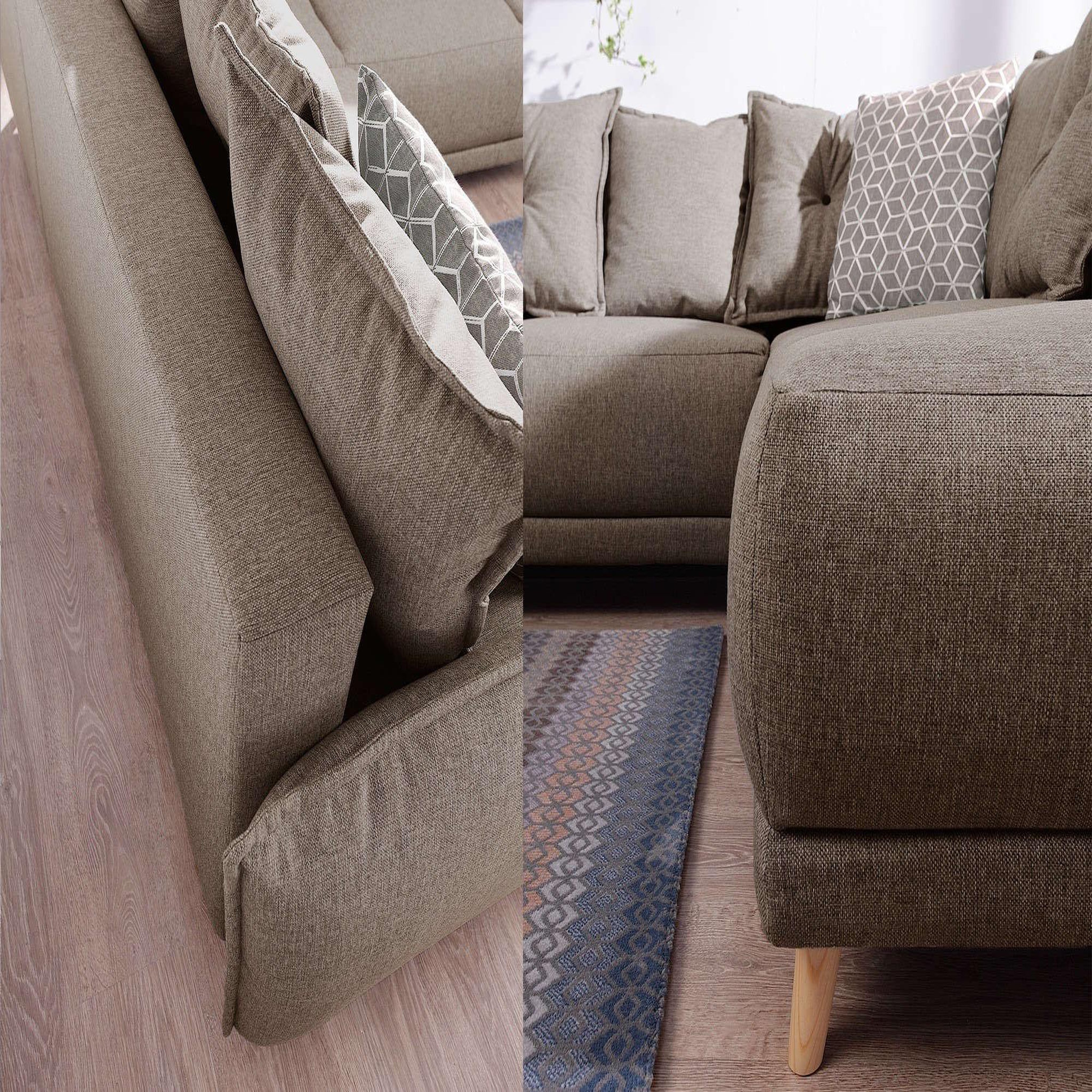 Voir la diapositive 5 : BEST MOBILIER Lena - canapé d'angle droit convertible- 5 places - latte - style scandinave - café latte
