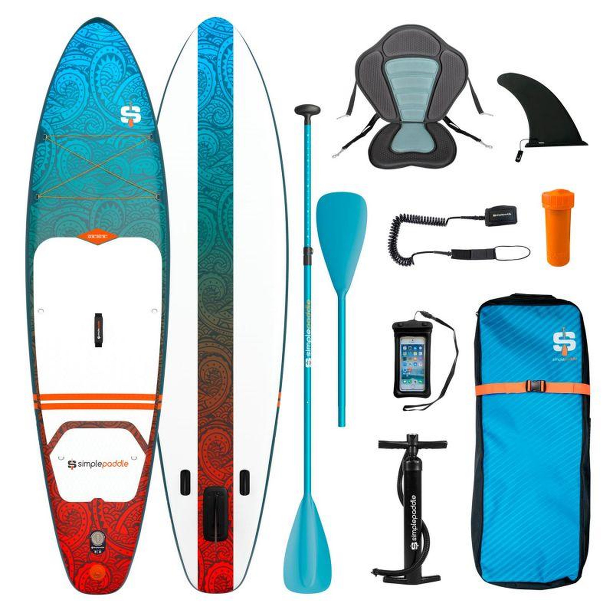 Voir la diapositive 1 : SIMPLE PADDLE Paddle gonflable OCEAN 10'6 (320 X 76 X 15 Cm) avec Pagaie, Siège, Leash, Pompe, Pochette téléphone et Sac de transport