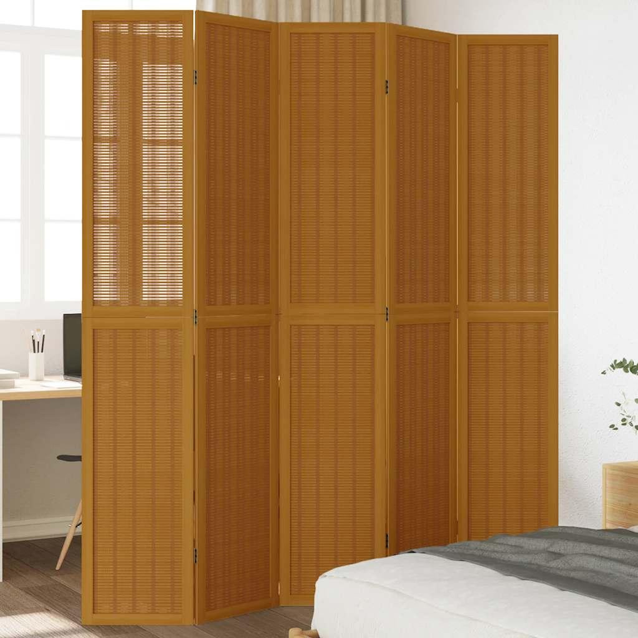 VIDAXL Cloison de separation 5 panneaux marron bois paulownia massif