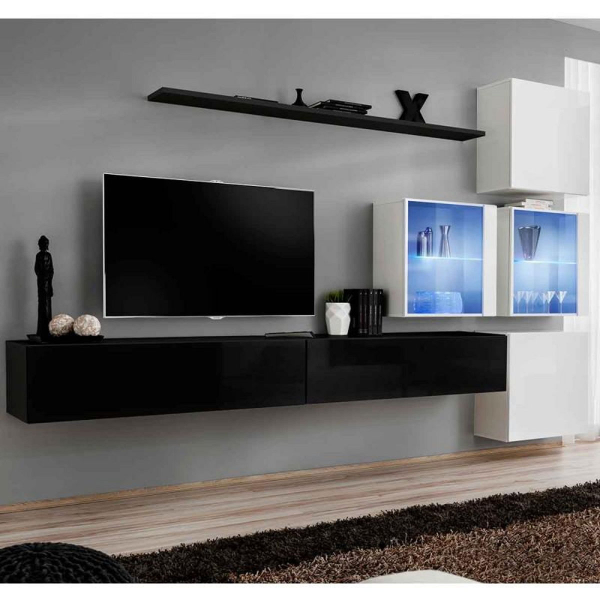 Paris Prix Meuble TV Mural Design  Switch XIX  310cm Noir & Blanc