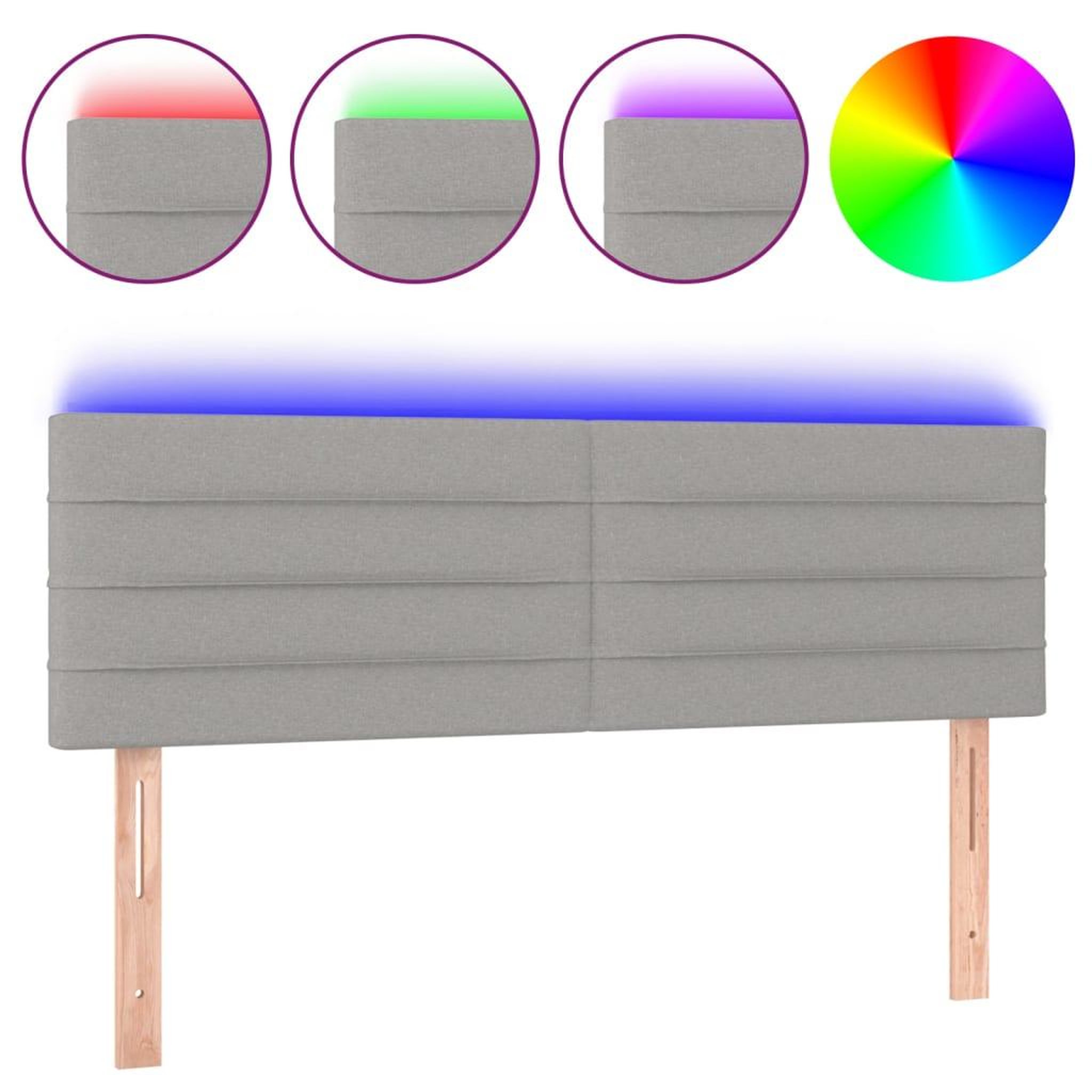Voir la diapositive 2 : VIDAXL Tete de lit a LED Gris clair 144x5x78/88 cm Tissu