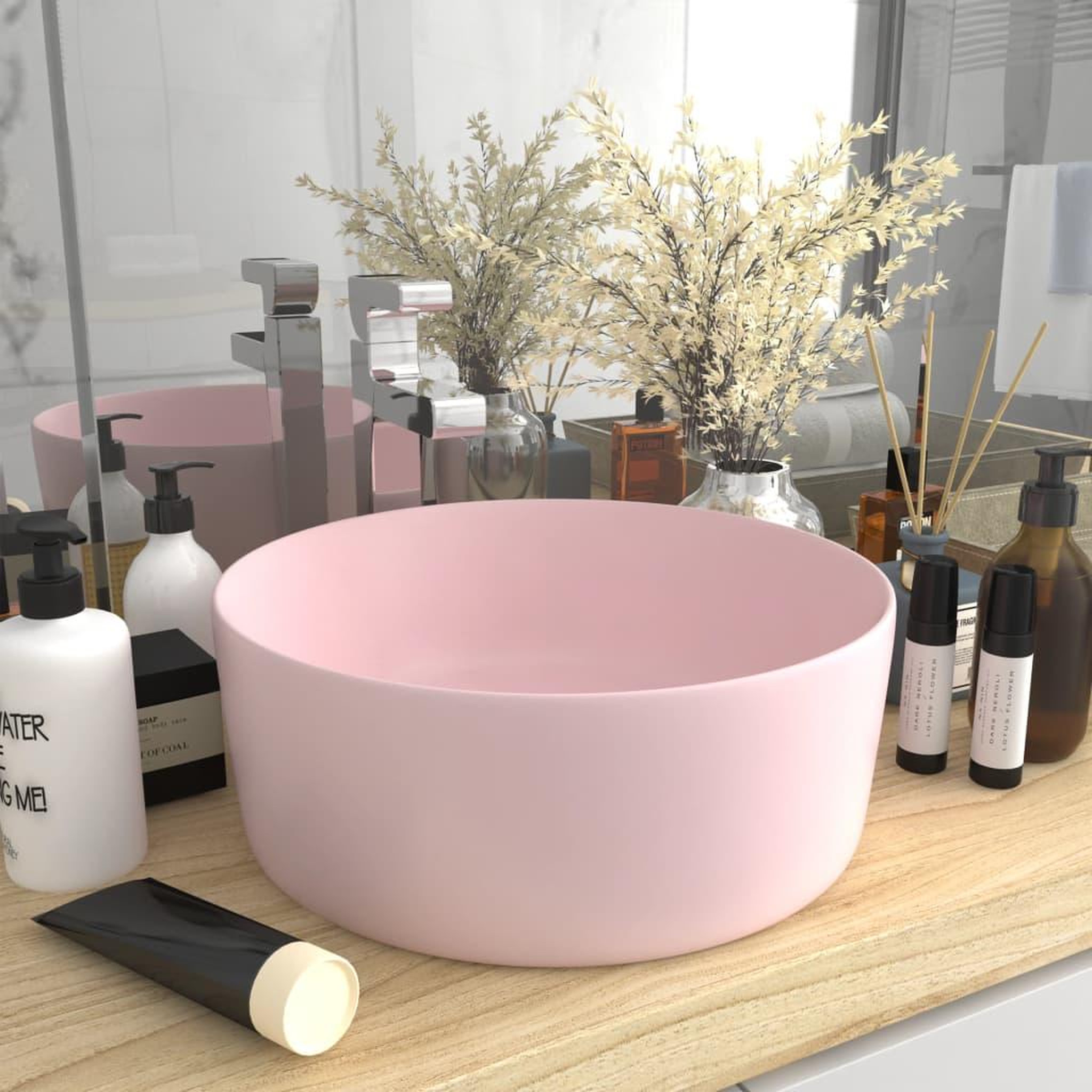 Voir la diapositive 1 : VIDAXL Lavabo rond de luxe Rose mat 40x15 cm Ceramique