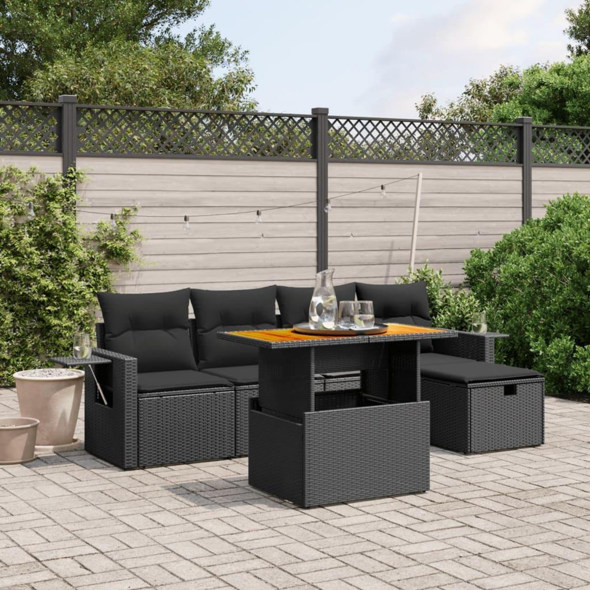 VIDAXL Salon de jardin 6 pcs avec coussins noir resine tressee