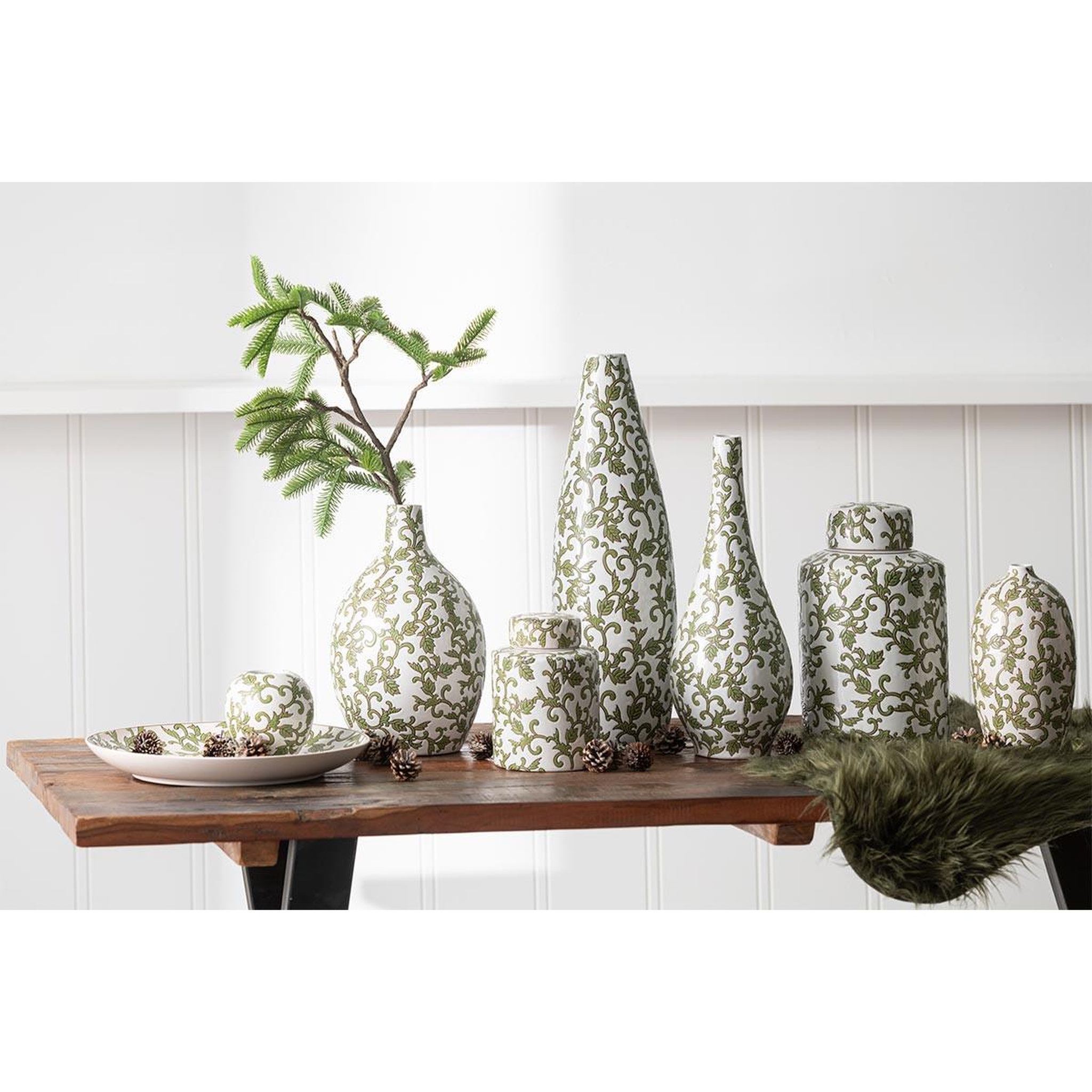 Voir la diapositive 4 : J-LINE Vase déco en porcelaine  yezi  53cm vert & blanc