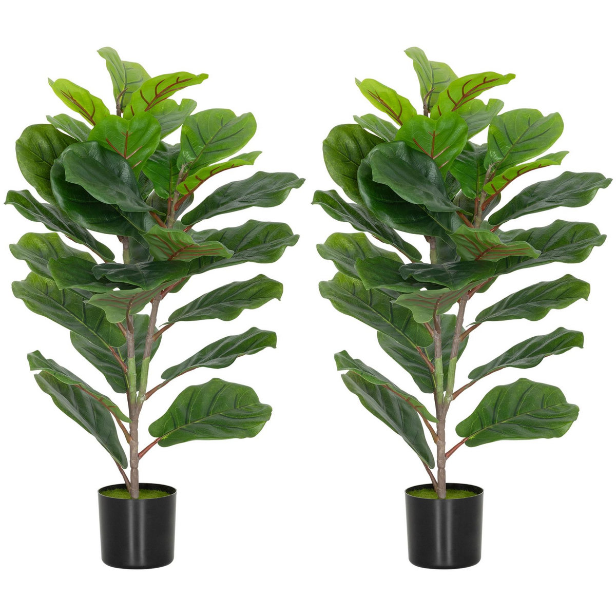 HOMCOM Lot de 2 plantes artificielles intérieures H.80cm figuier lyre 31 grandes feuilles pot inclus