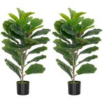 HOMCOM Lot de 2 plantes artificielles intérieures H.80cm figuier lyre 31 grandes feuilles pot inclus