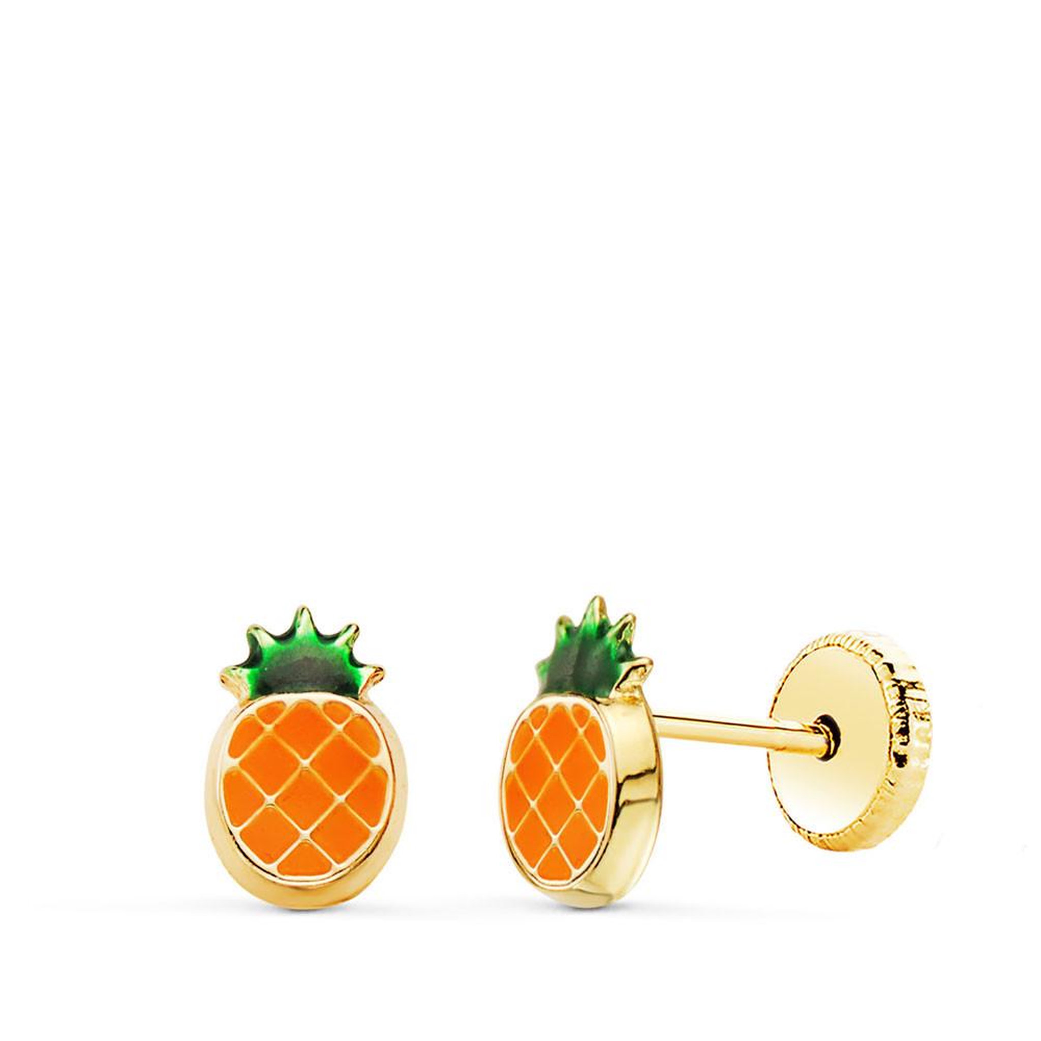 L'ATELIER D'AZUR Boucles d'Oreilles Or 18 Carats 750 Jaune et émail - Ananas
