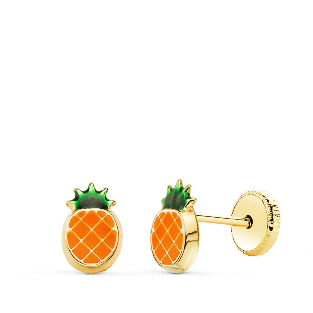 L'ATELIER D'AZUR Boucles d'Oreilles Or 18 Carats 750 Jaune et émail - Ananas