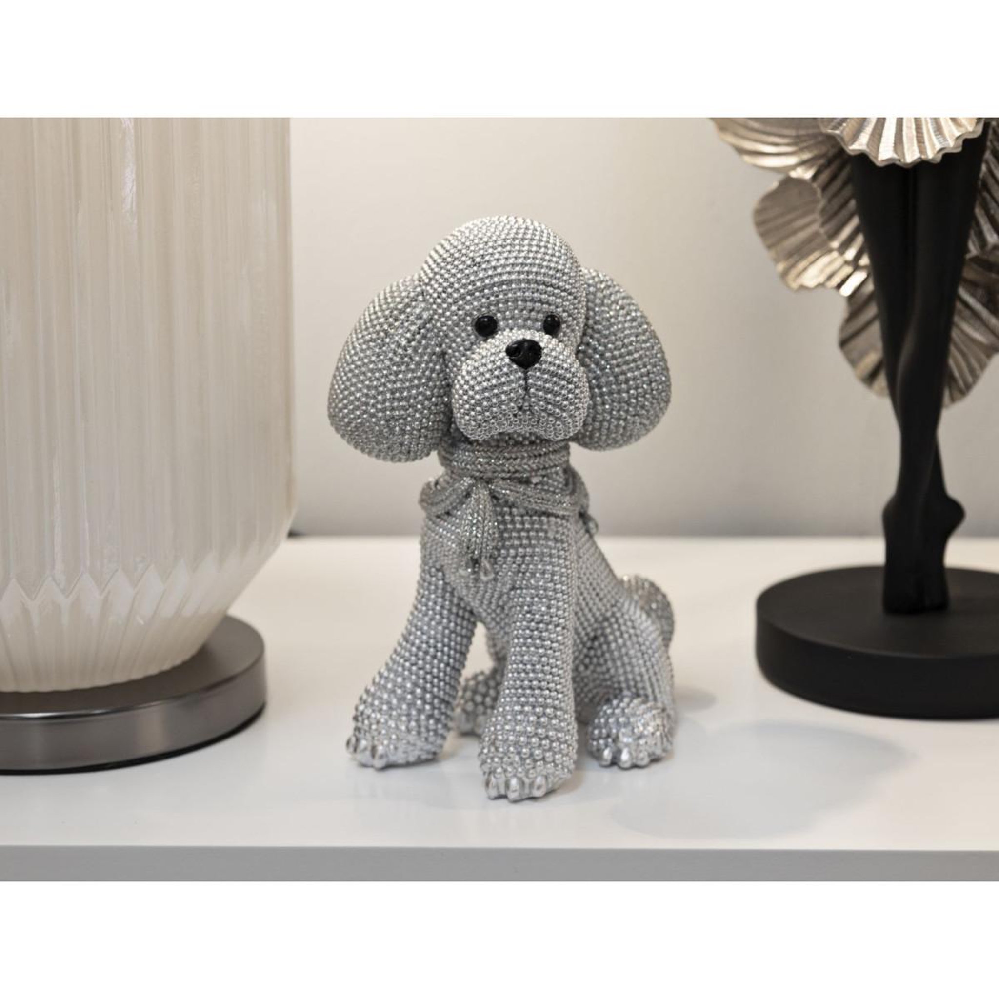 Voir la diapositive 5 : Paris Prix Statuette déco caniche assis  sparky  19cm argent