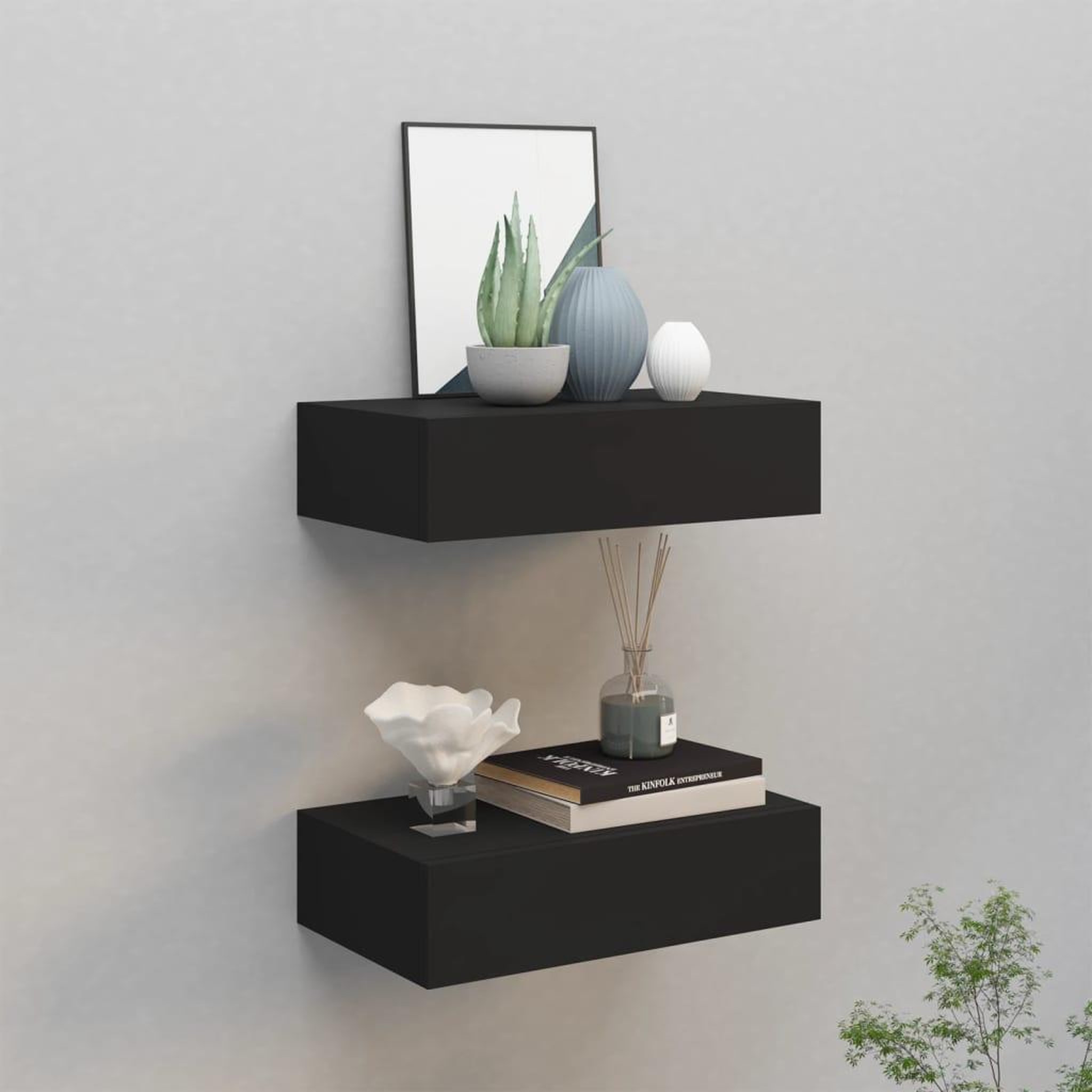 Voir la diapositive 1 : VIDAXL Etageres a tiroirs murales 2 pcs noir 40x23,5x10 cm MDF
